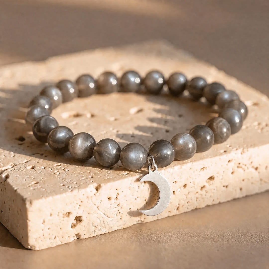 Gray Moonstone Bracelet with shifting reflections - KARMAKIND