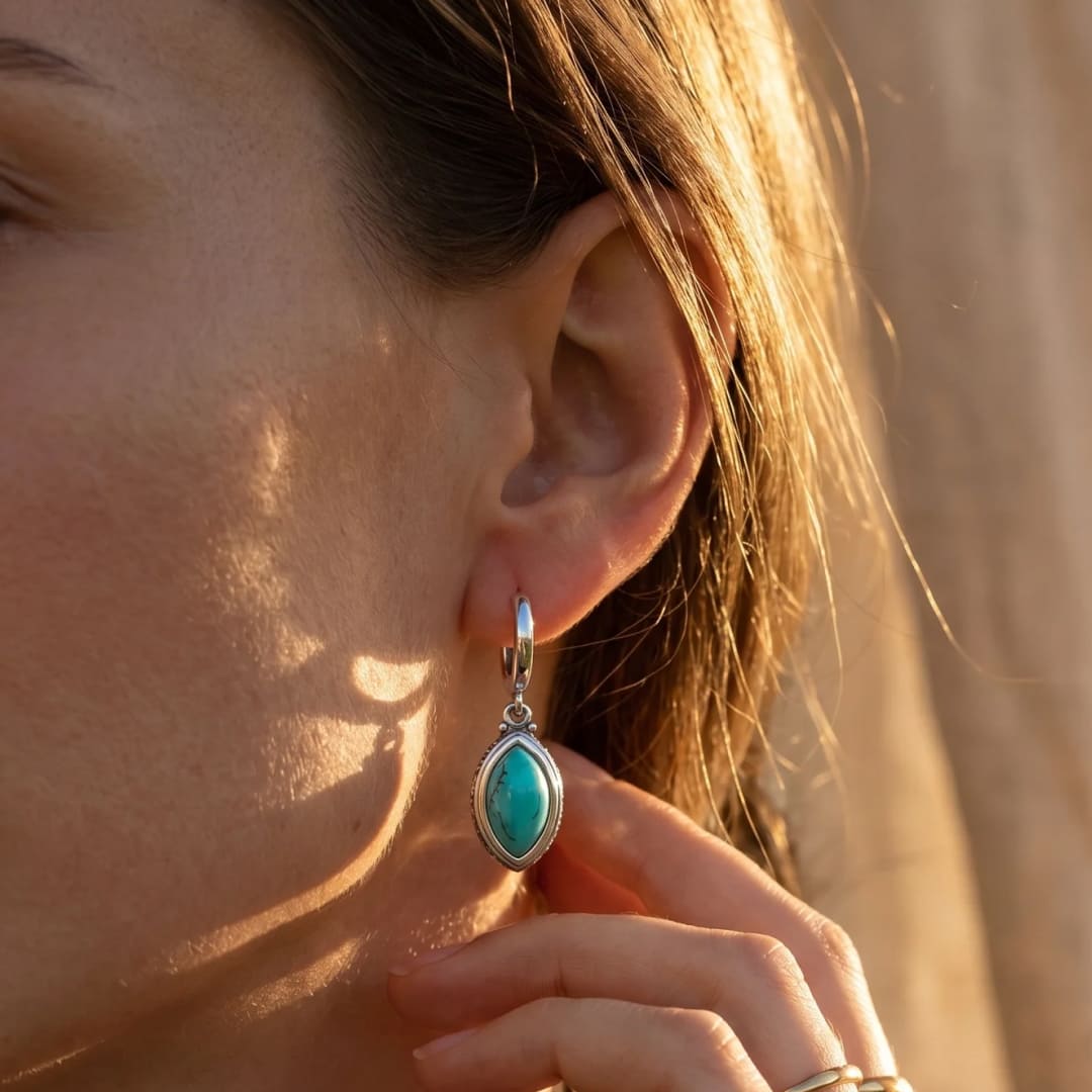 Close-up of Gentle Turquoise Earrings - KARMAKIND