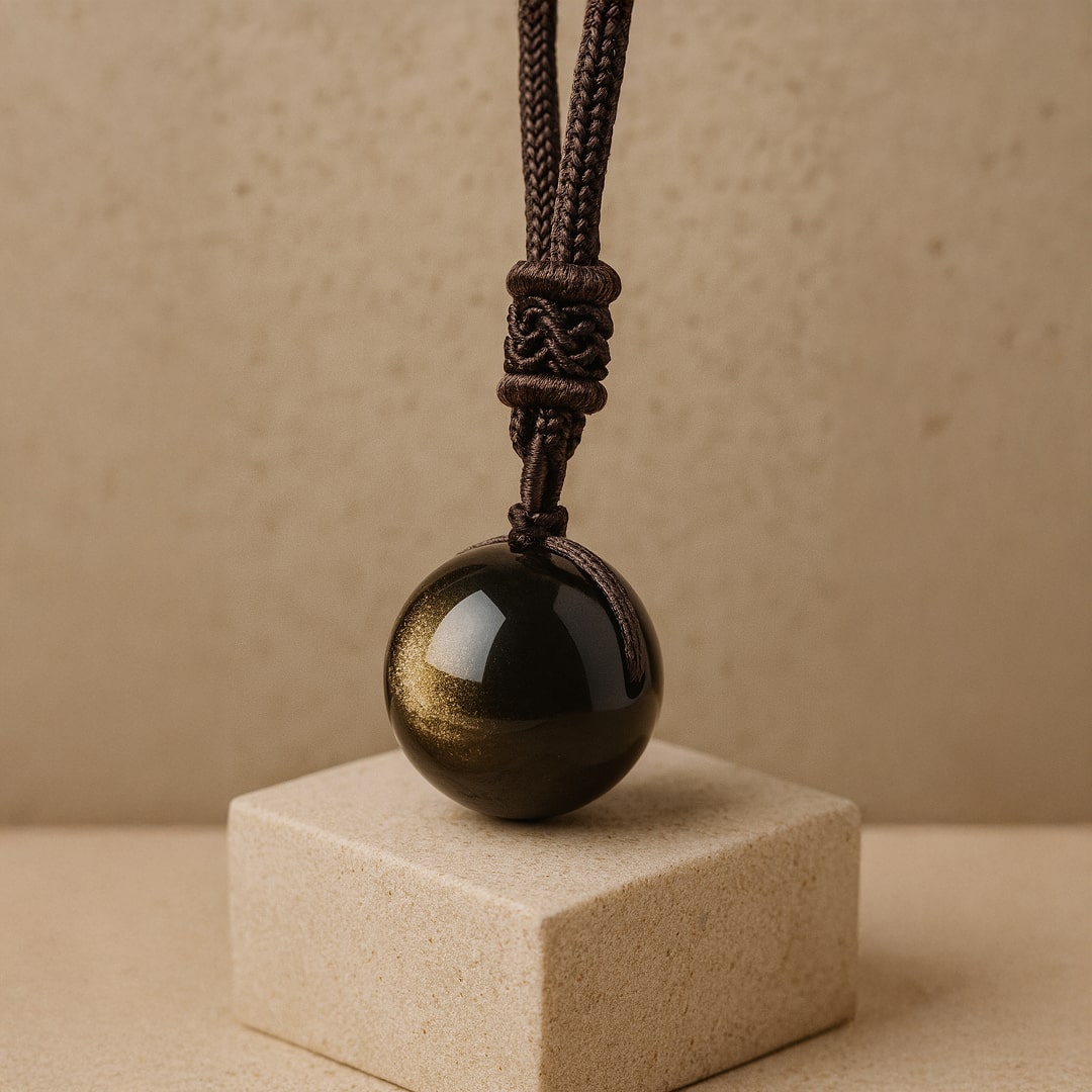Golden Obsidian Sphere Pendant - KARMAKIND