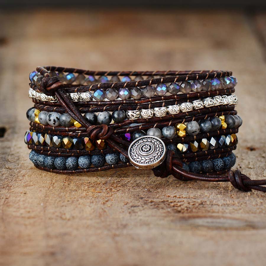 Bohemian style black onyx wrap bracelet