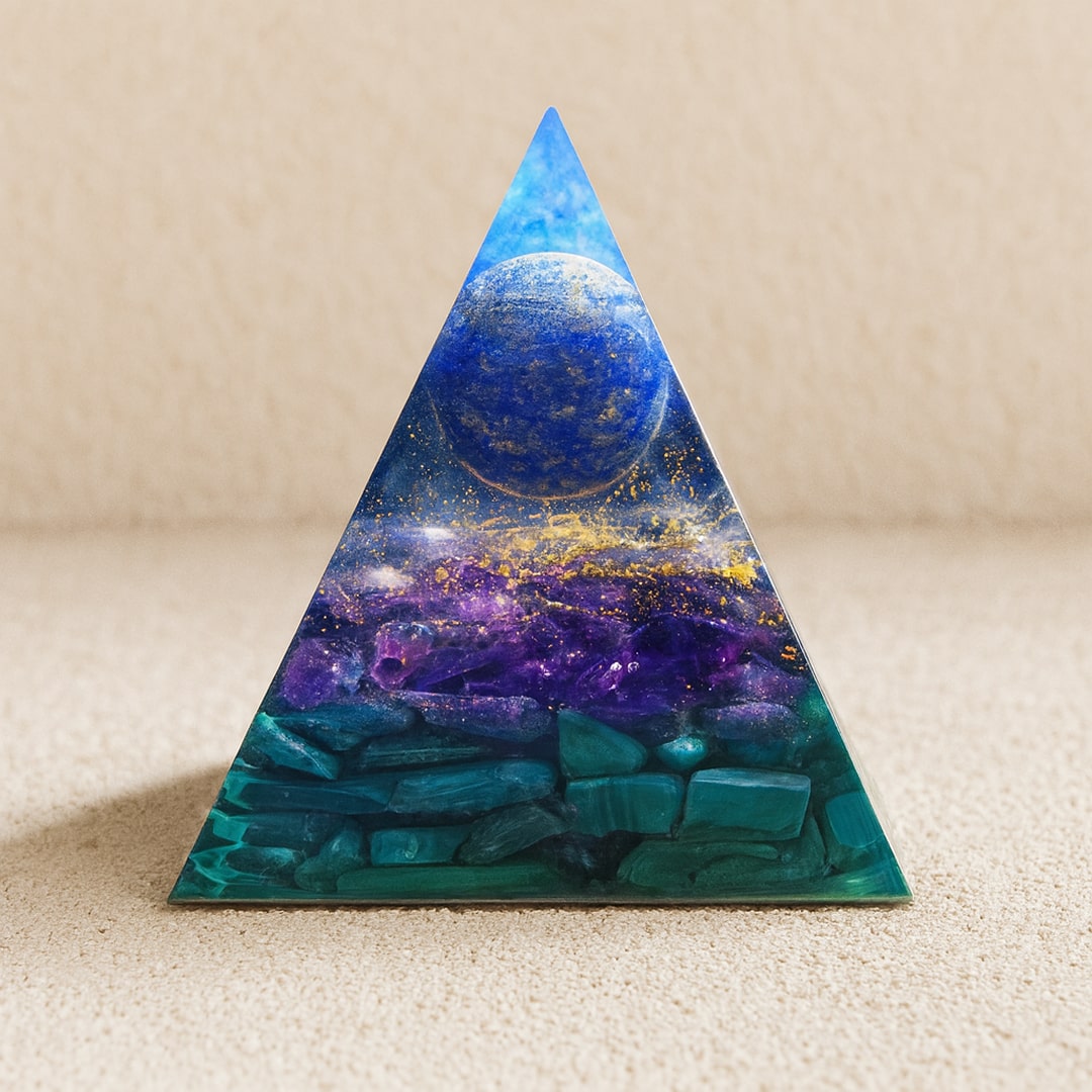 Amethyst sky with gold dust detail in the Kâli orgonite - KARMAKIND