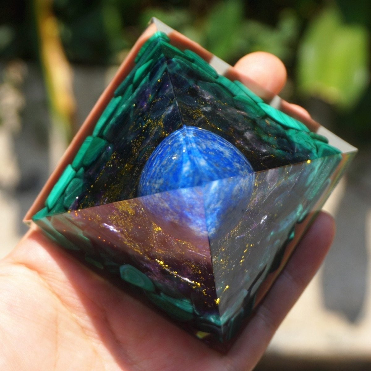 Detailed view of the gold flecks within the amethyst section - KARMAKIND