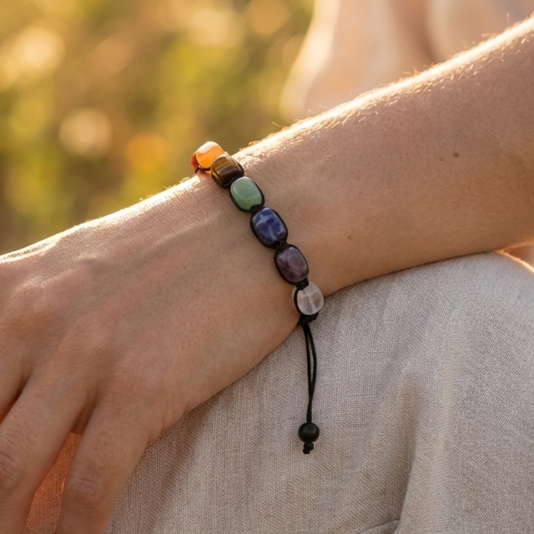 Close-up of the vibrant colored stones on the Harmony bracelet - KARMAKIND