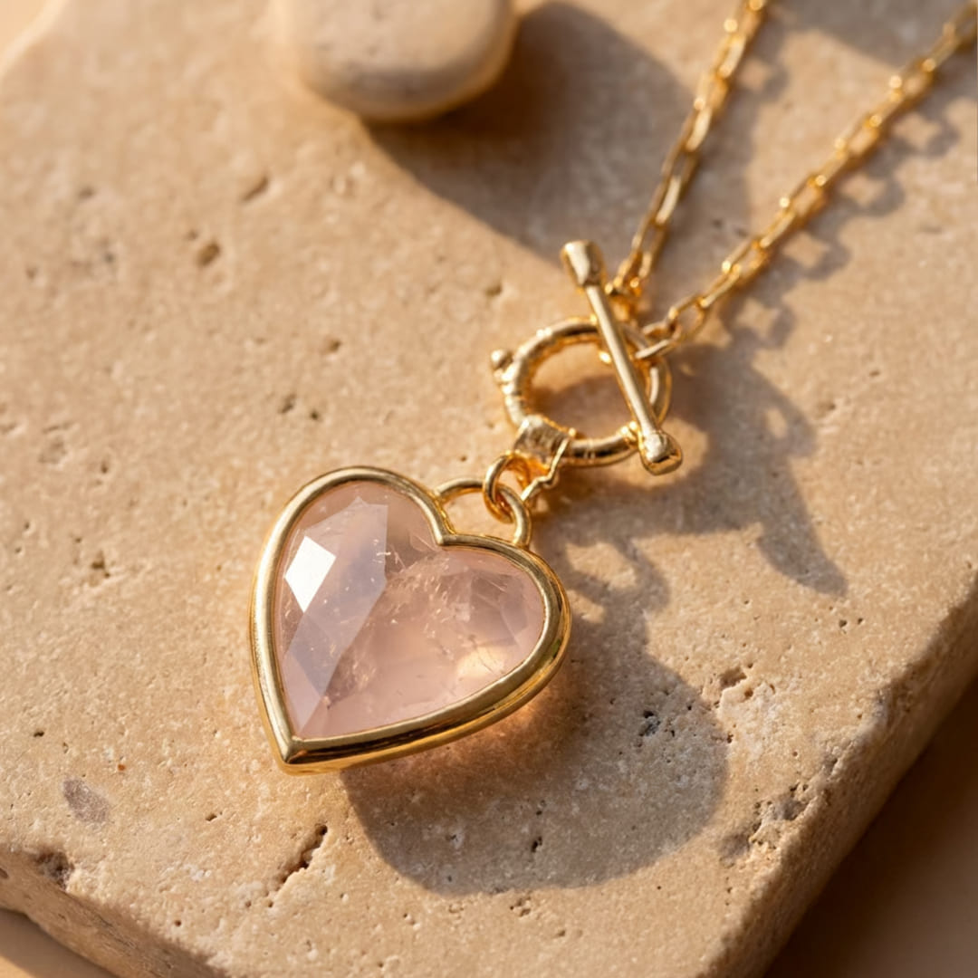 Heart Serenity Natural Stone Pendant in Rose Quartz - KARMAKIND