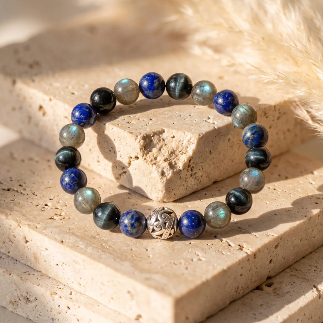 Labradorite stone with iridescent flashes on the Inner Compass Bracelet - KARMAKIND