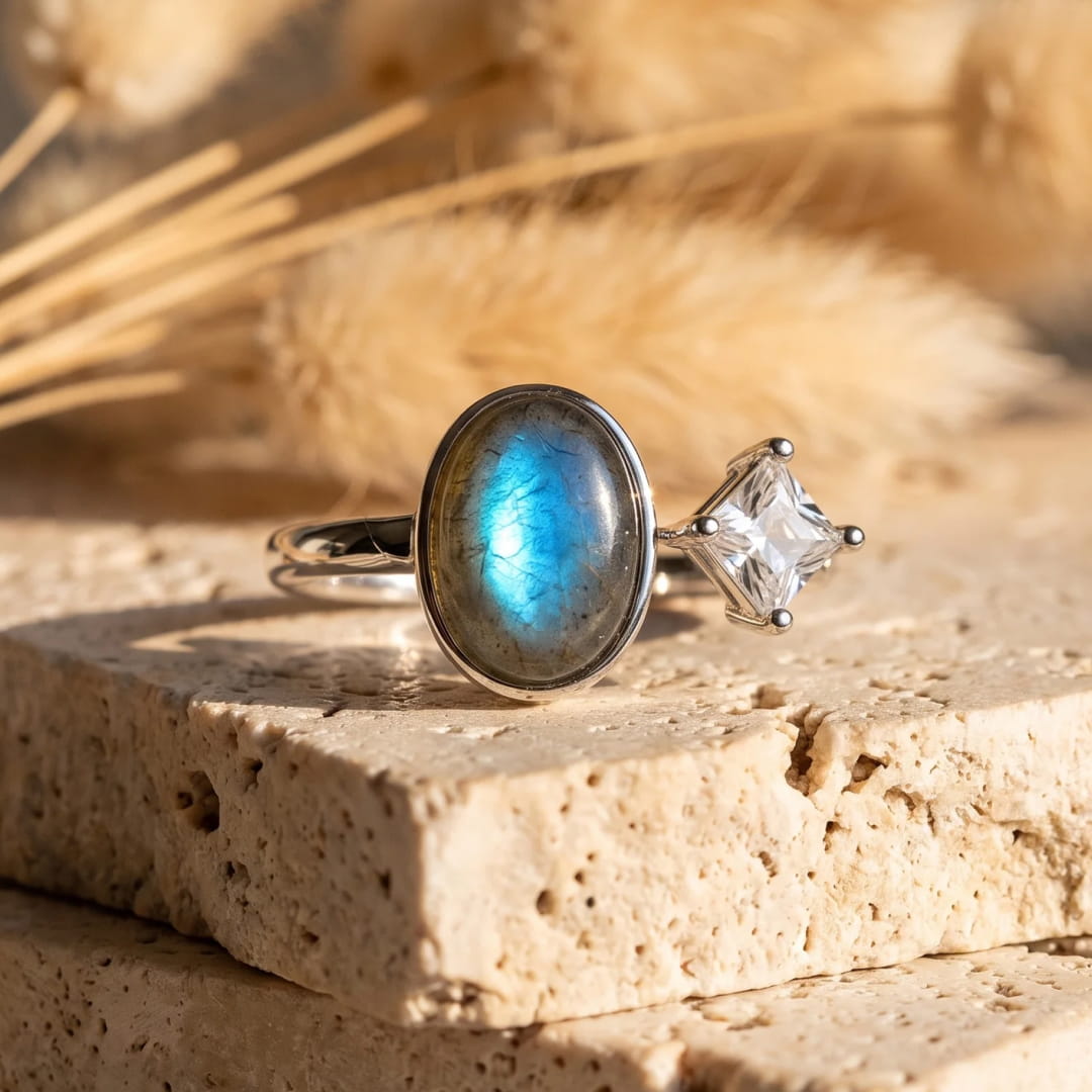 Intuitive Elegance Labradorite & Zircon Ring - KARMAKIND
