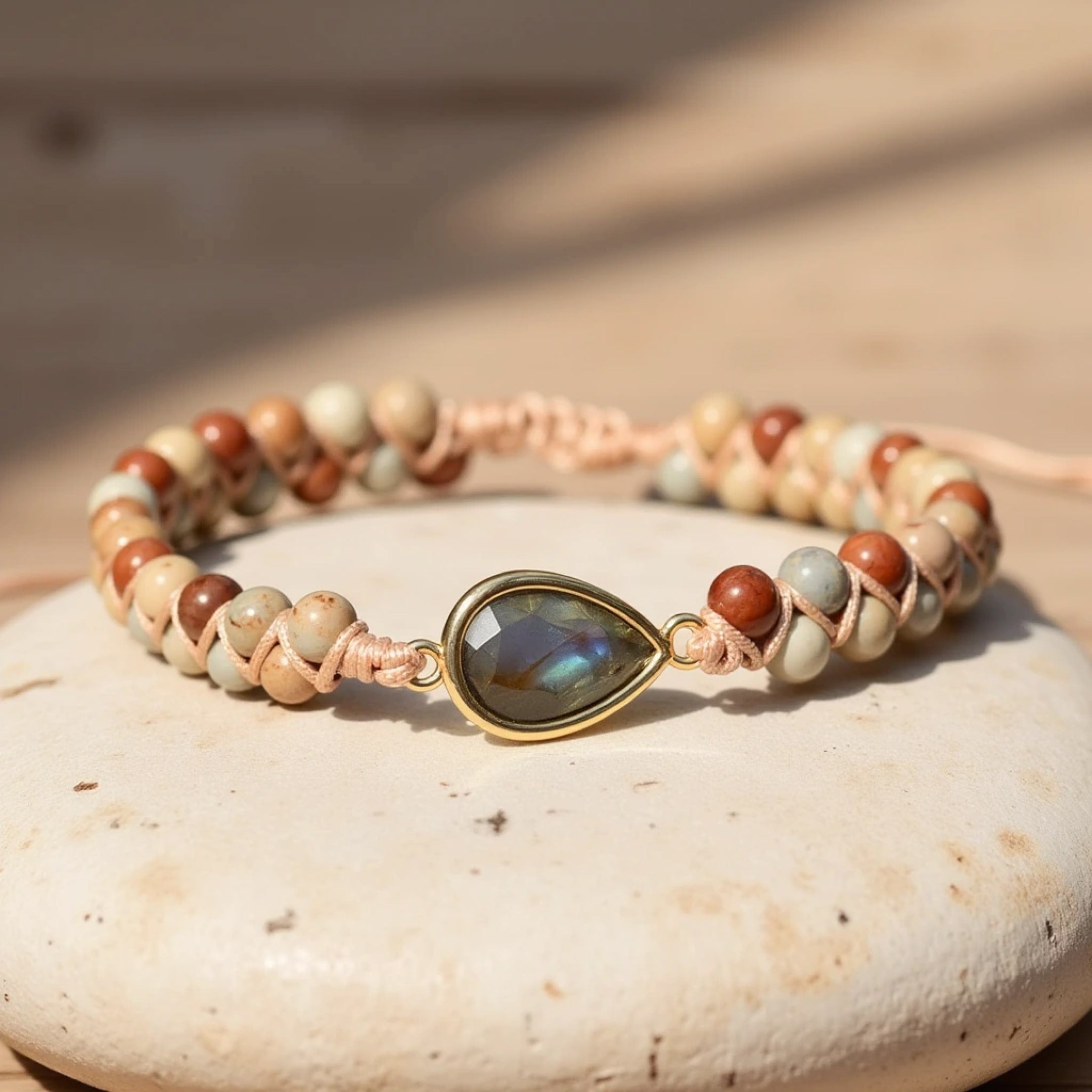 Audacity Braided Bracelet in Jasper & Labradorite - KARMAKIND
