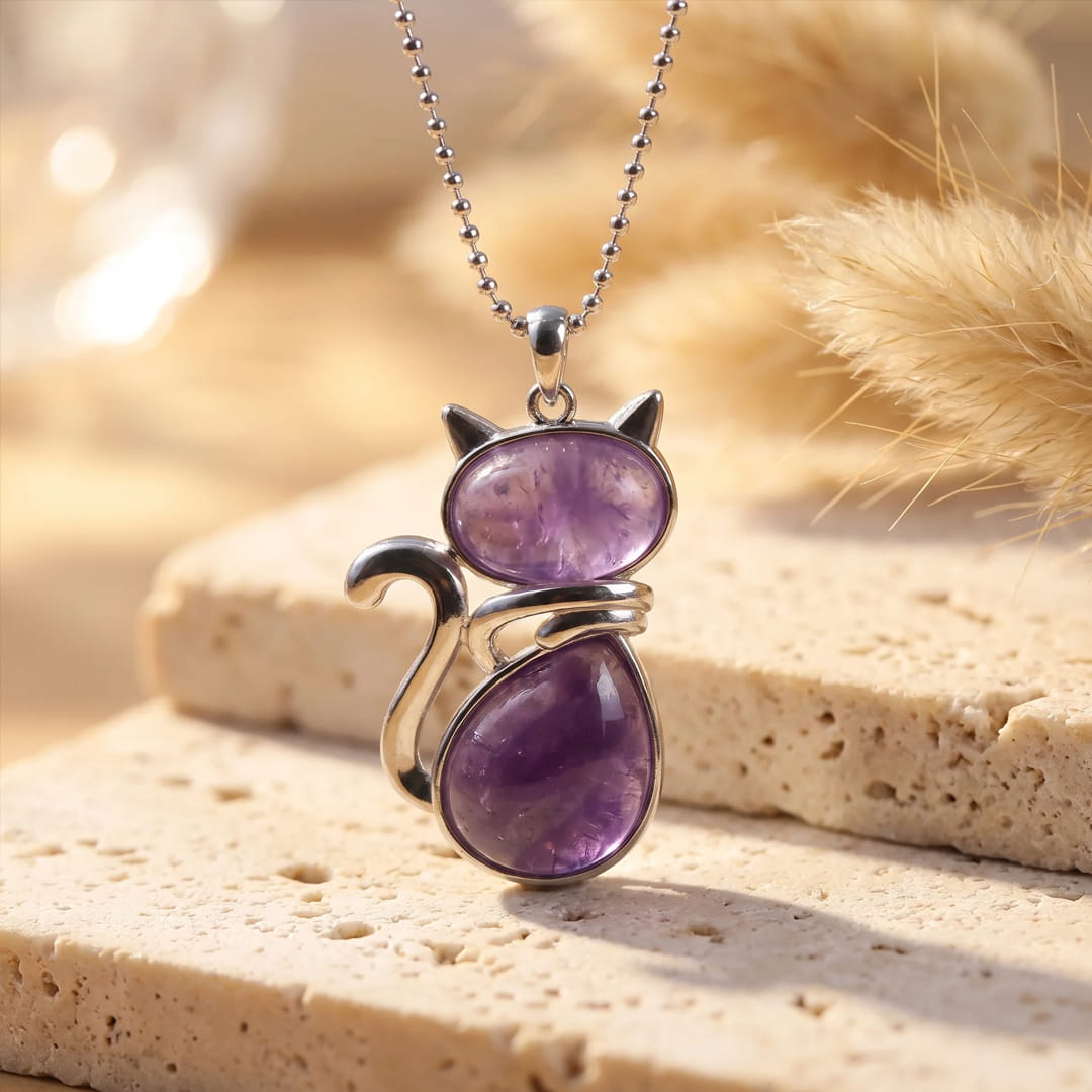 Natural Stone Cat Pendant Necklace - KARMAKIND