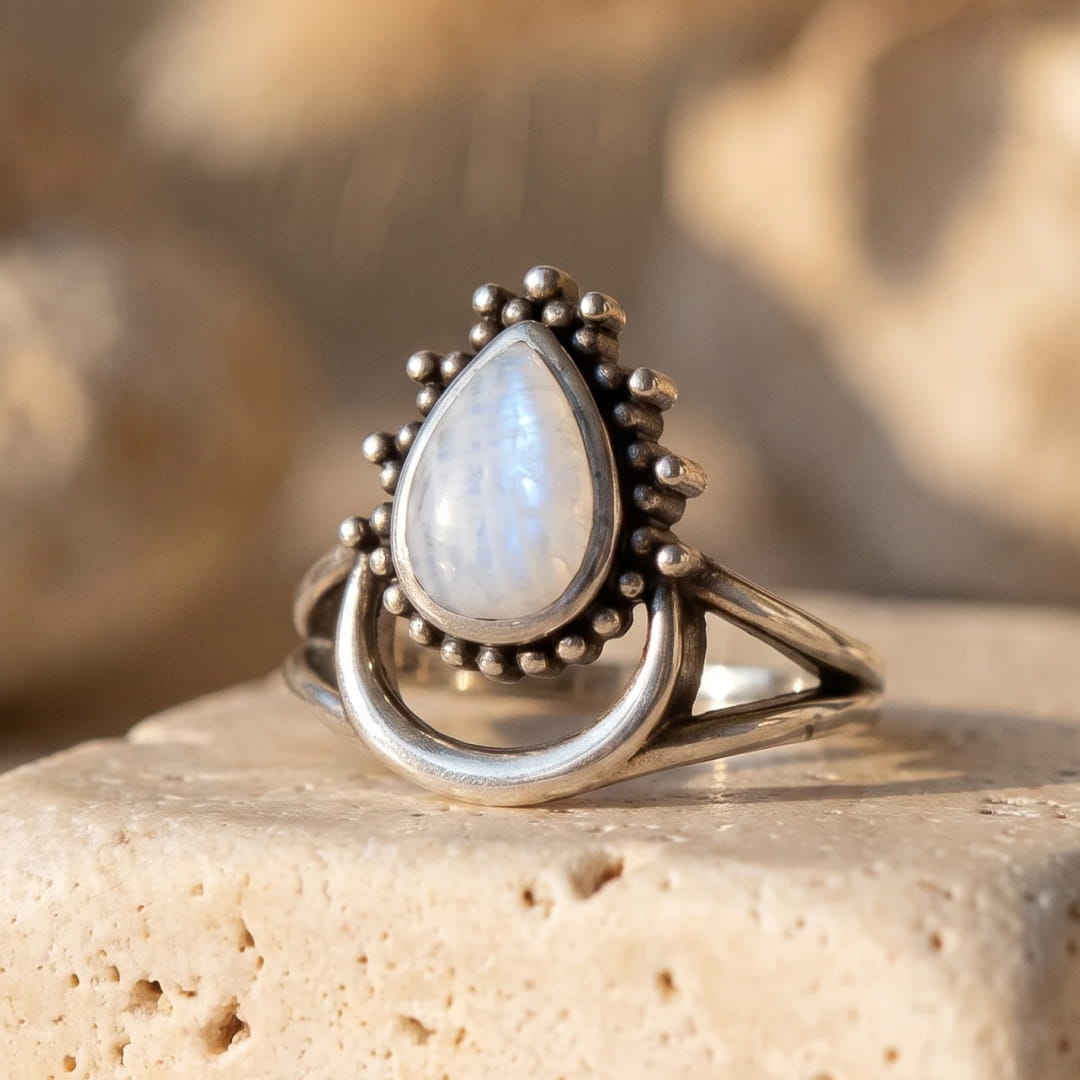 Intuitiver Mondring mit Mondstein und Silberfassung - KARMAKIND