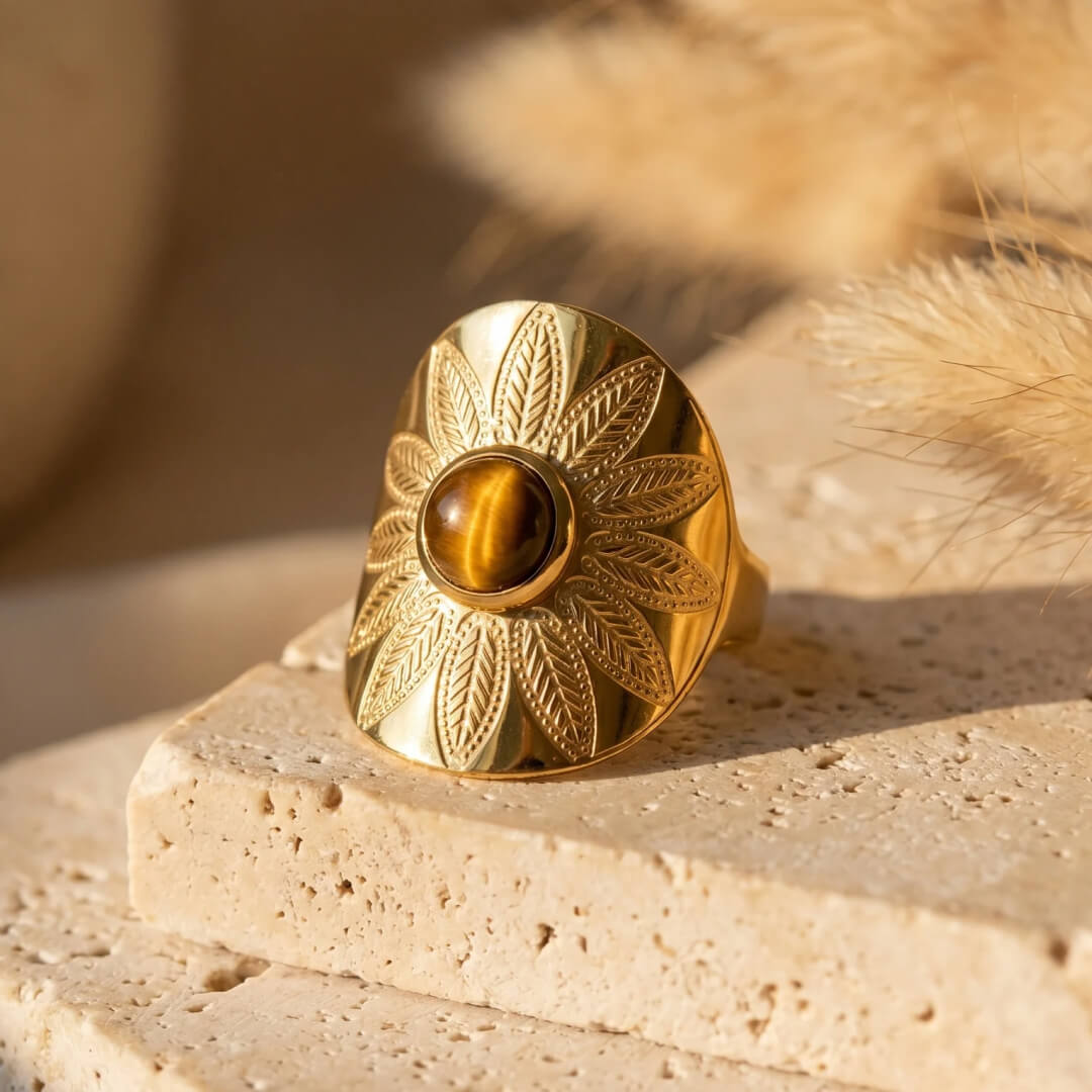 Jim confident tiger's eye mandala ring - KARMAKIND