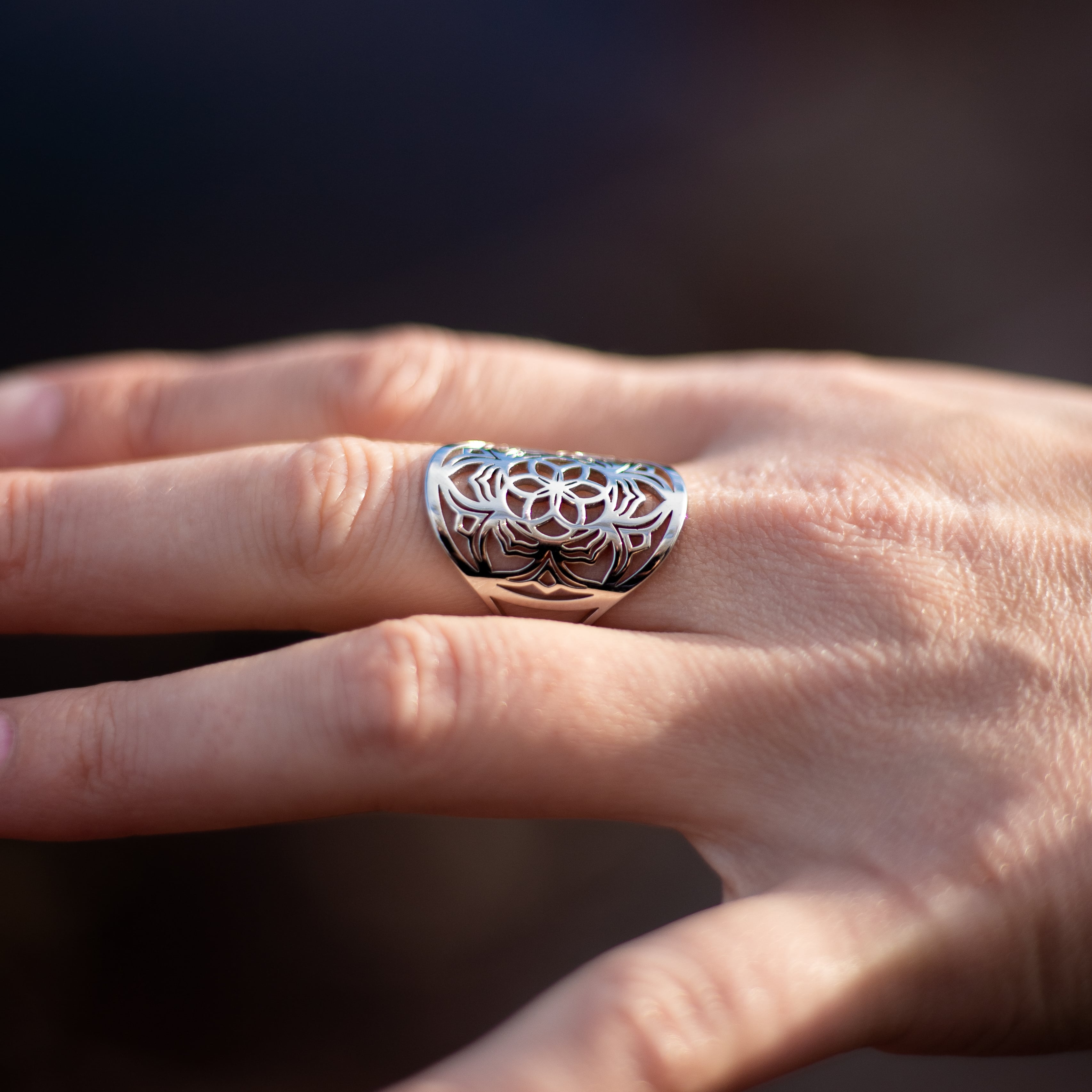 The Mandala Flower ring available in gold tone - KARMAKIND