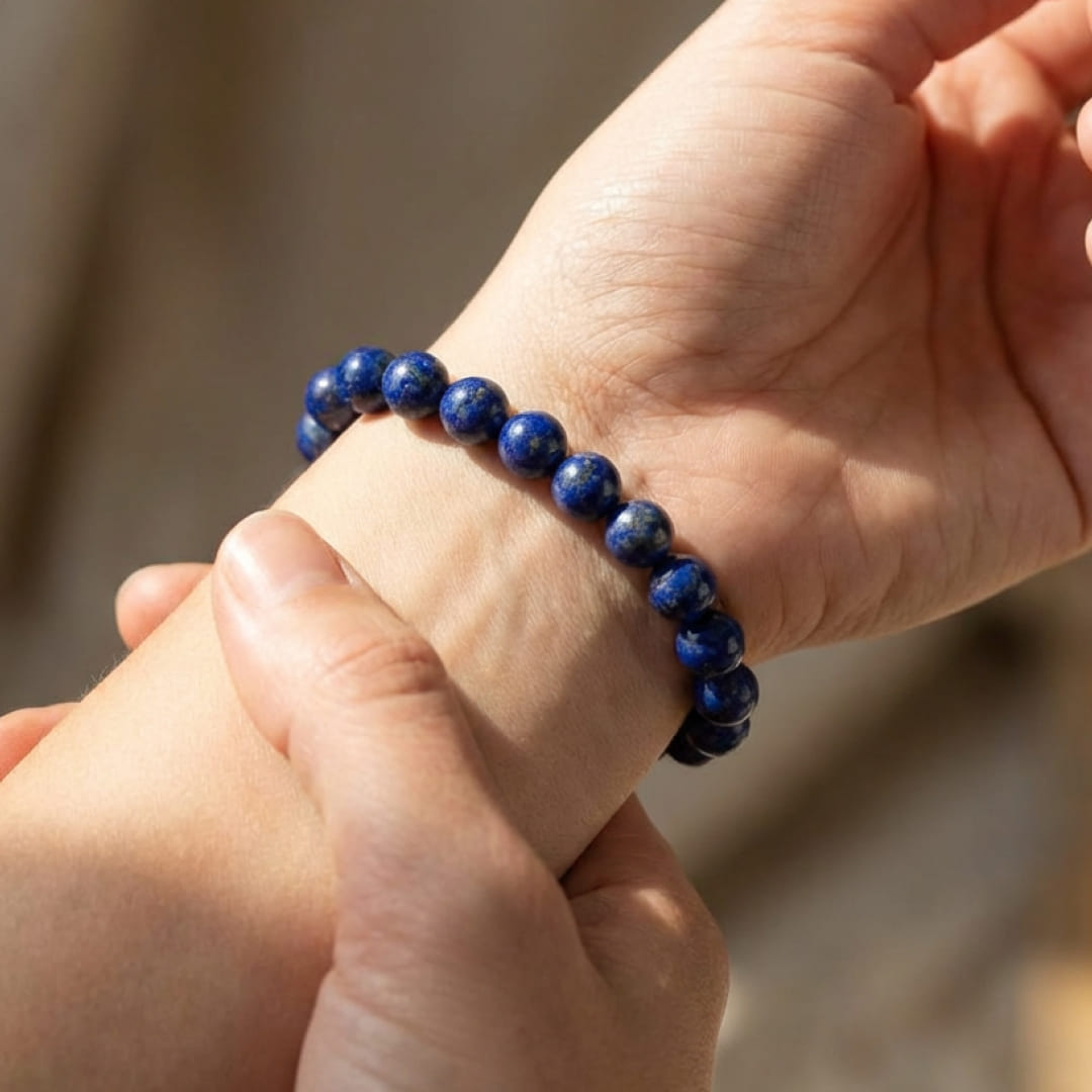 Deep blue Lapis Lazuli beads with golden flecks - KARMAKIND