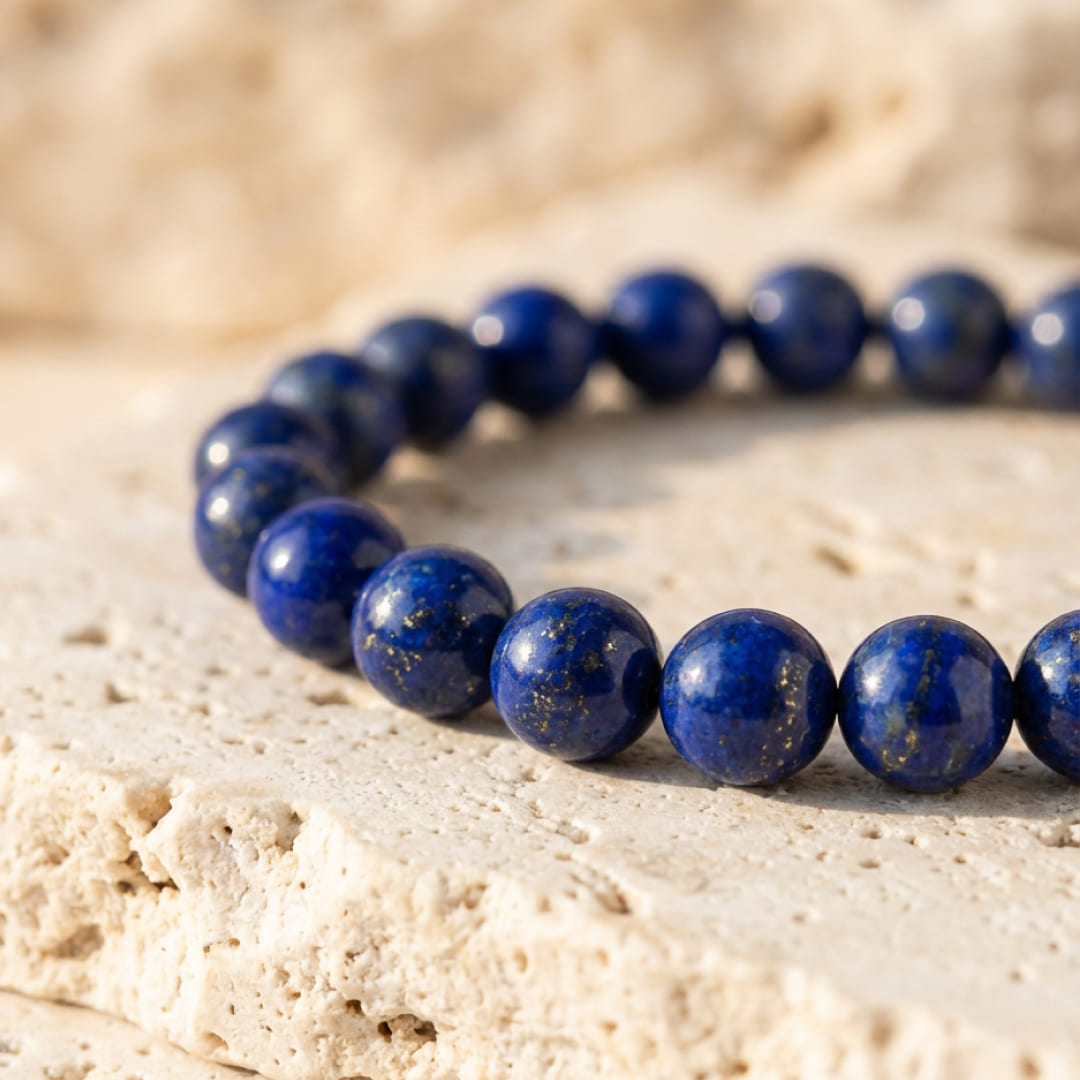 Close-up of the Lapis Lazuli gemstone bracelet - KARMAKIND