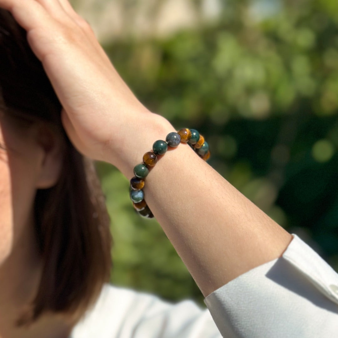 Detail shot showing the rich golden color of the Tiger's Eye stones - KARMAKIND