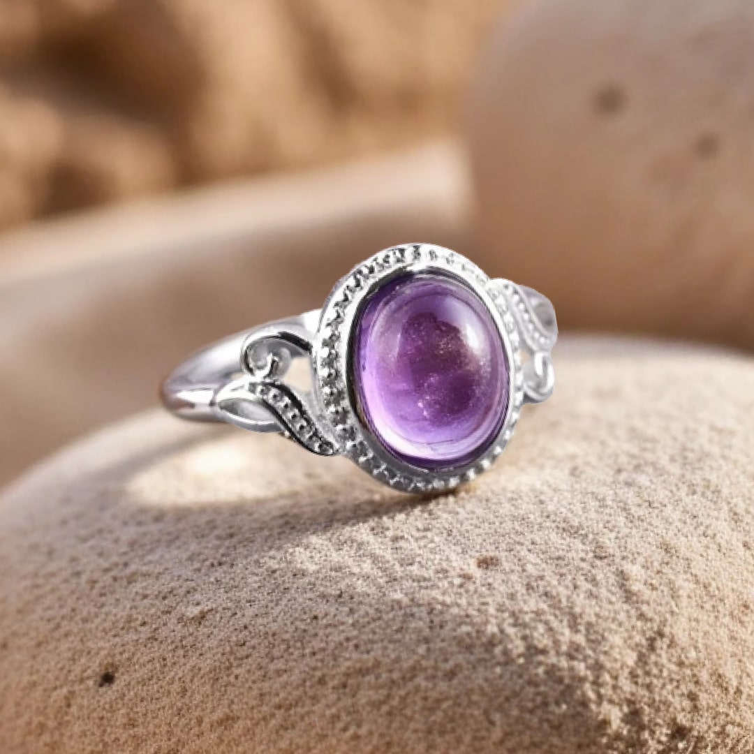 Amethyst "Fullness" Ring on finger - KARMAKIND