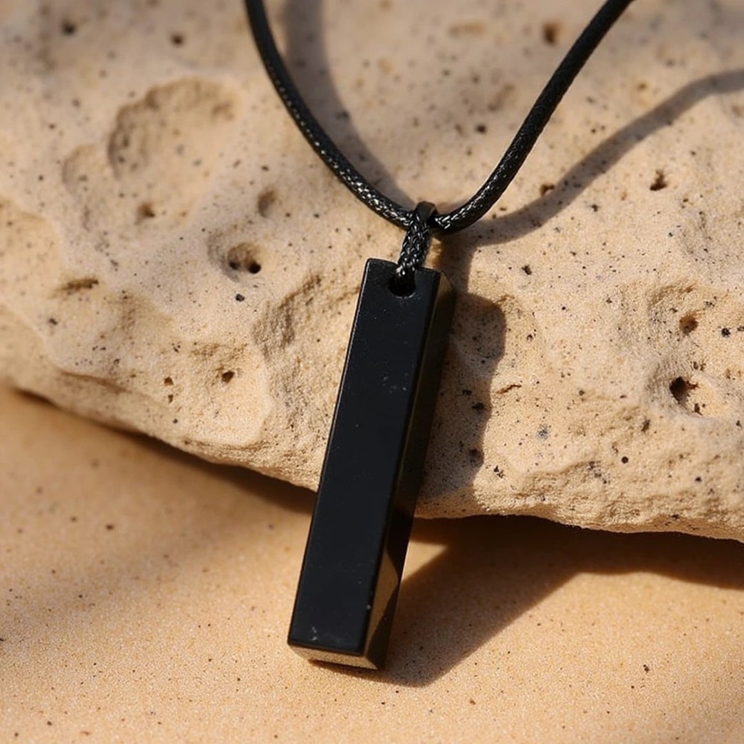 Man wearing the Black Obsidian Protection Wand Pendant - KARMAKIND