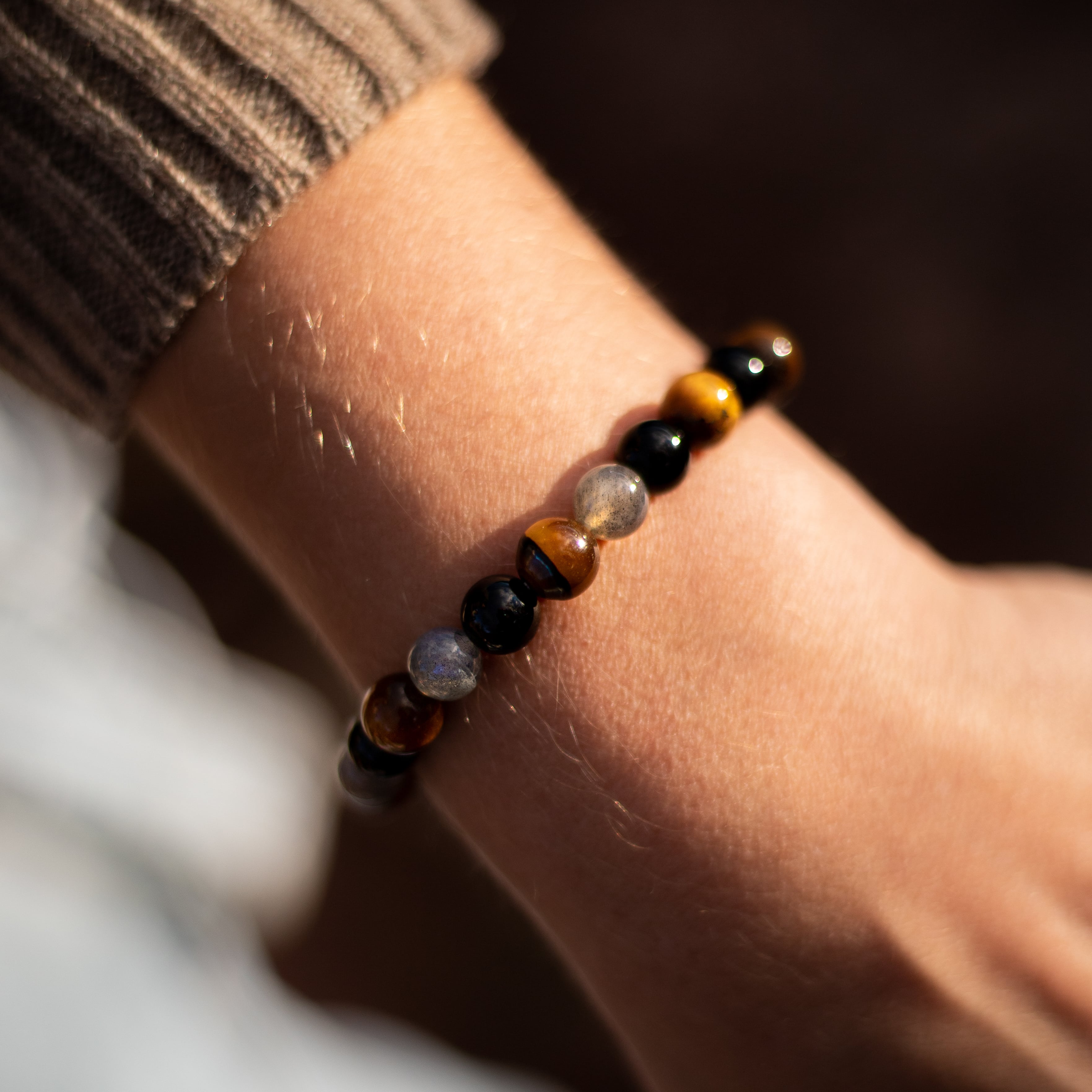 Black tourmaline, tiger's eye, and labradorite beads - KARMAKIND
