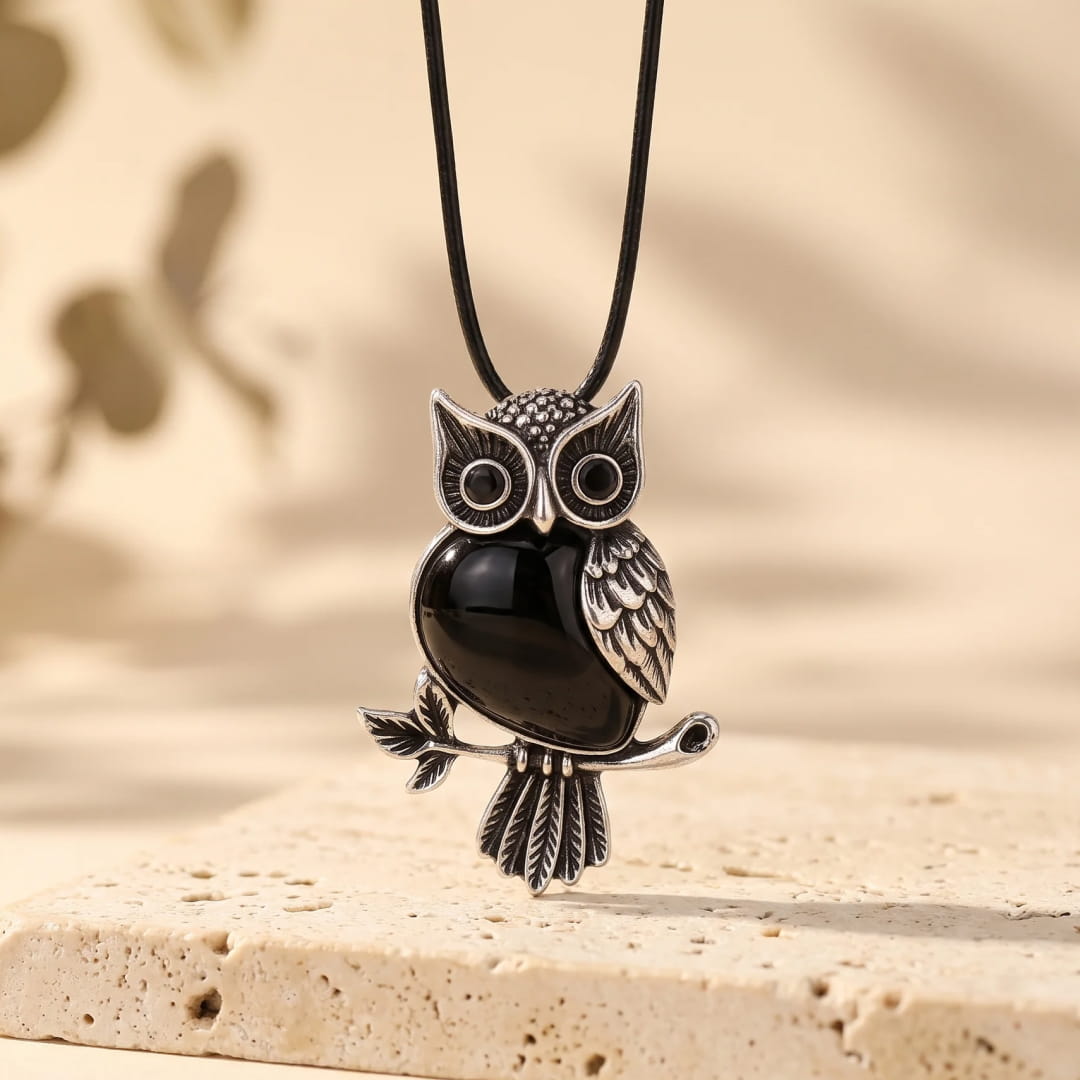 Owl Necklace with Natural Stone of Your Choice - KARMAKIND