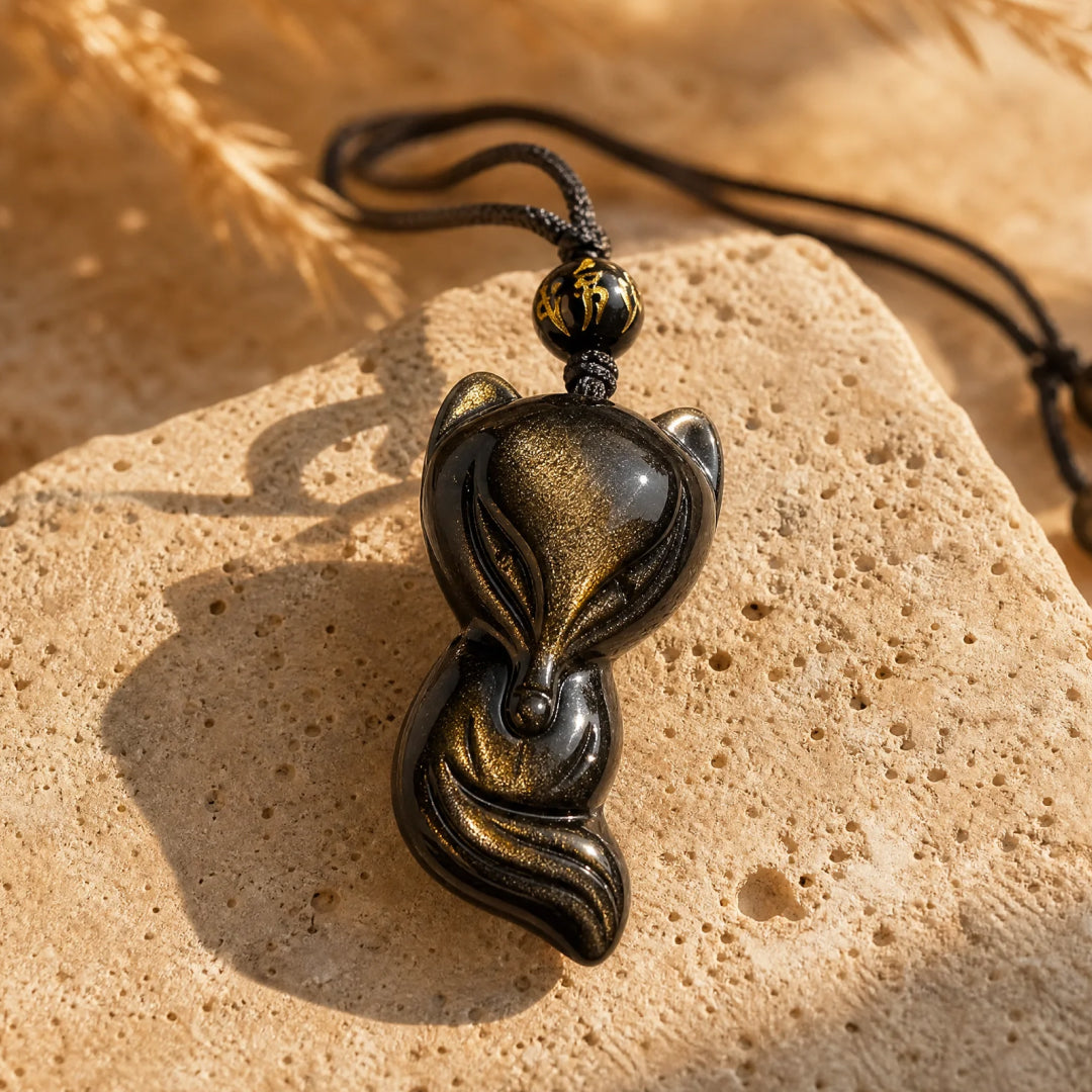 Golden Obsidian Wise Fox Pendant - KARMAKIND