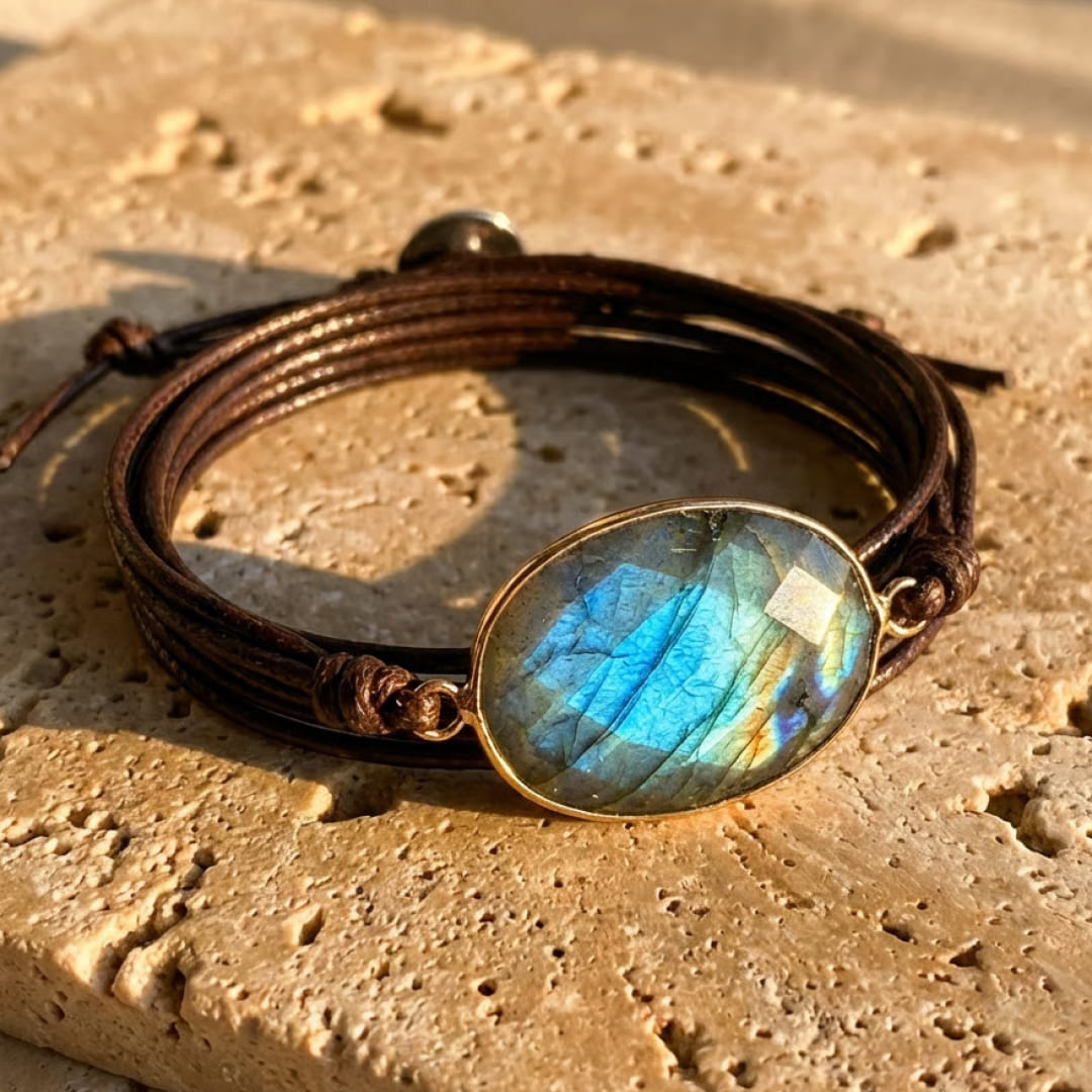 Bohemian style multi-wrap bracelet with Labradorite stones - KARMAKIND