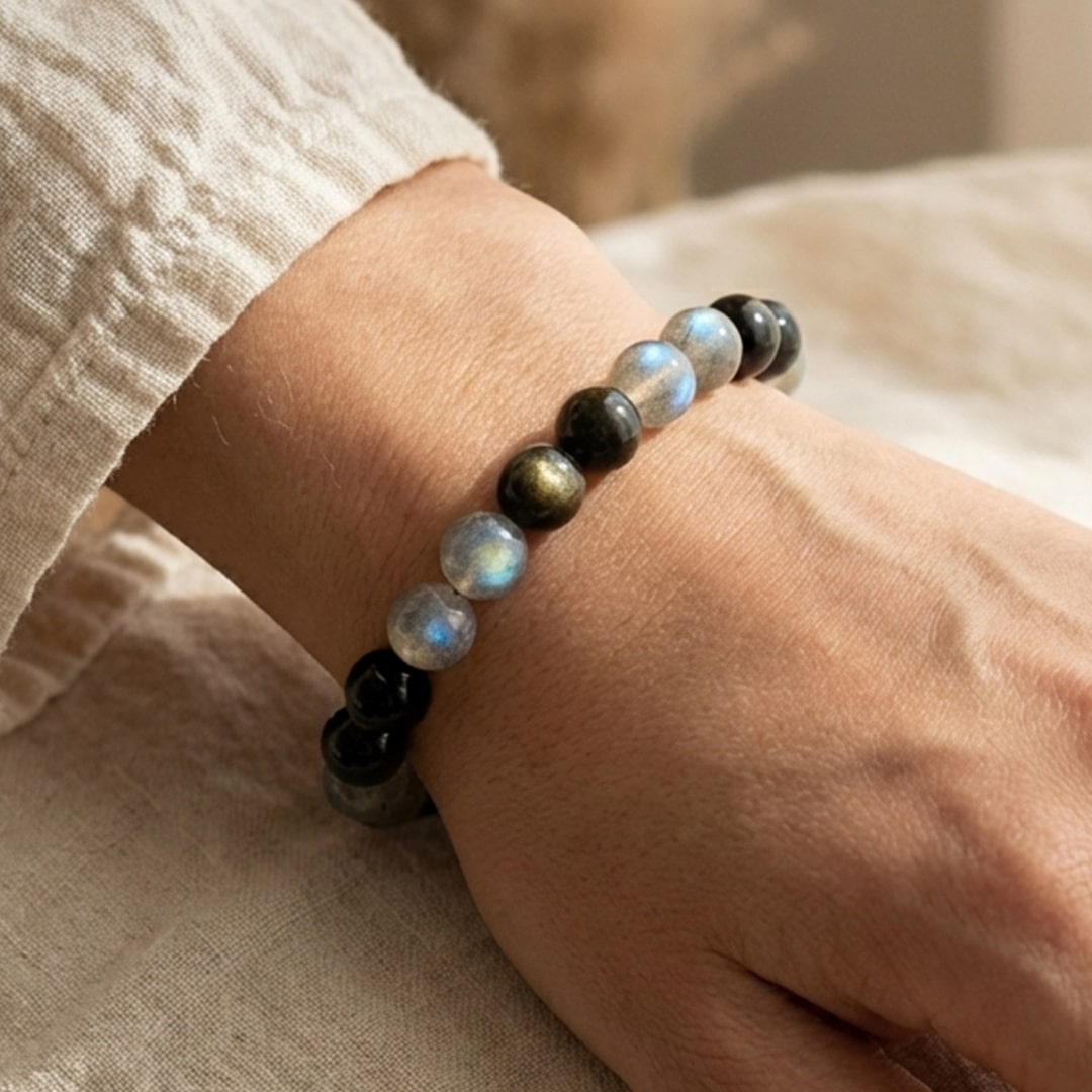 Close-up of Labradorite stone on bracelet - KARMAKIND
