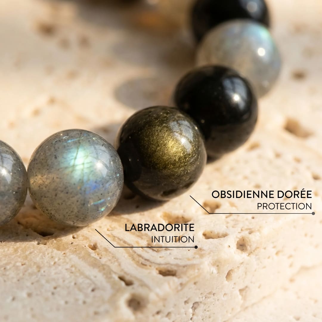Golden Obsidian stone detail on bracelet - KARMAKIND