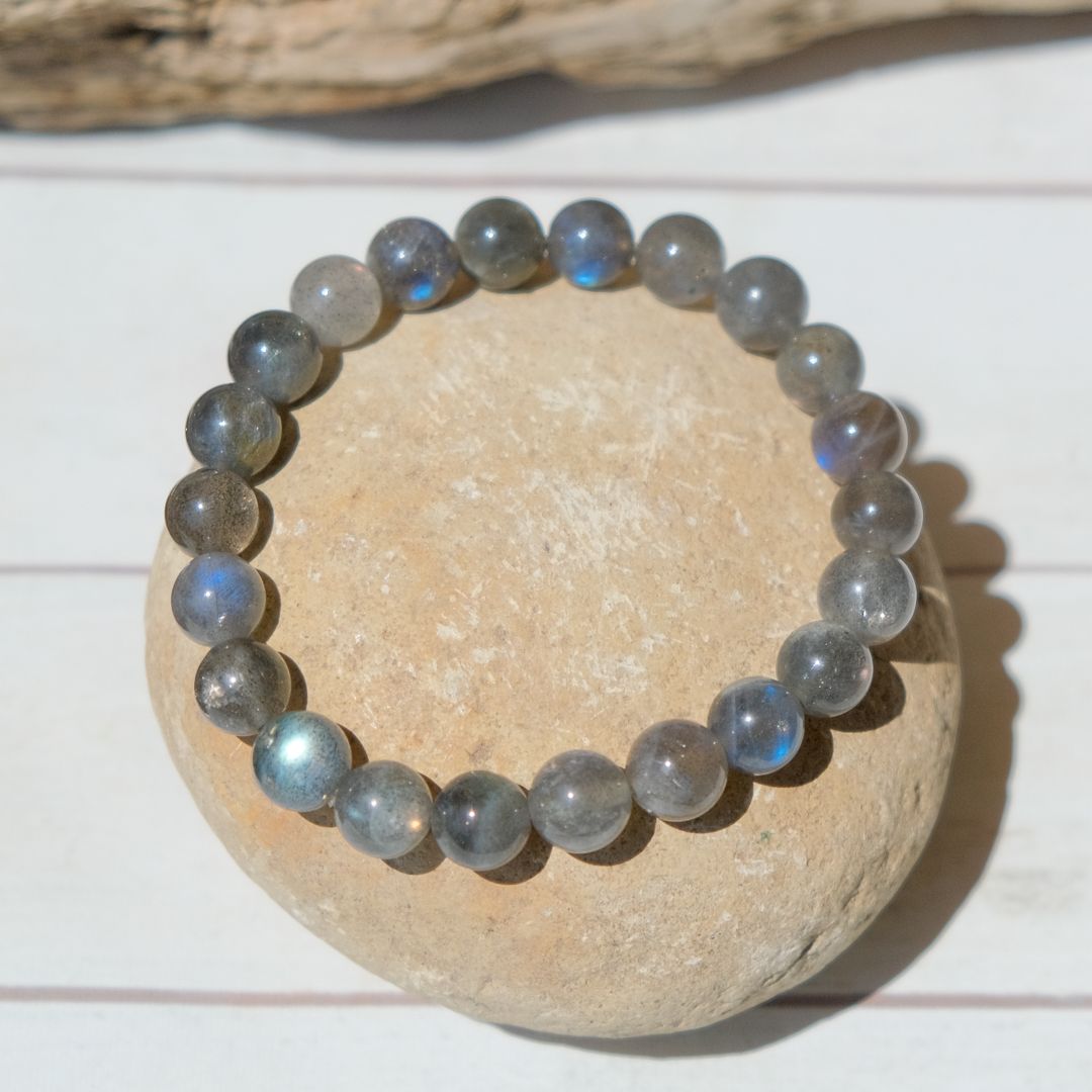 Labradorite Protection Shield Bracelet with blue and golden glows - KARMAKIND