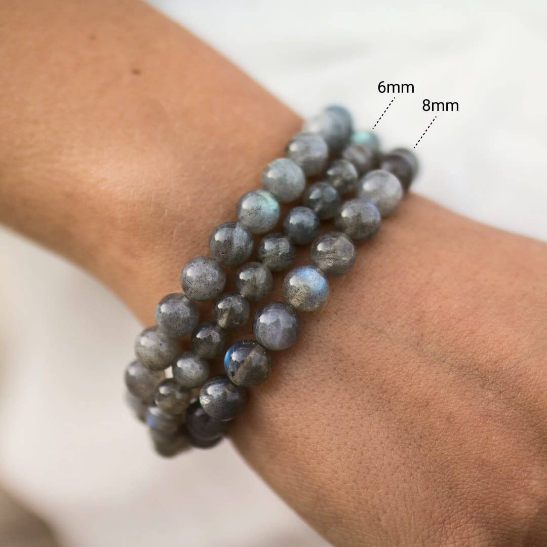 Labradorite Protection Shield Bracelet worn on a wrist, symbolizing strength - KARMAKIND