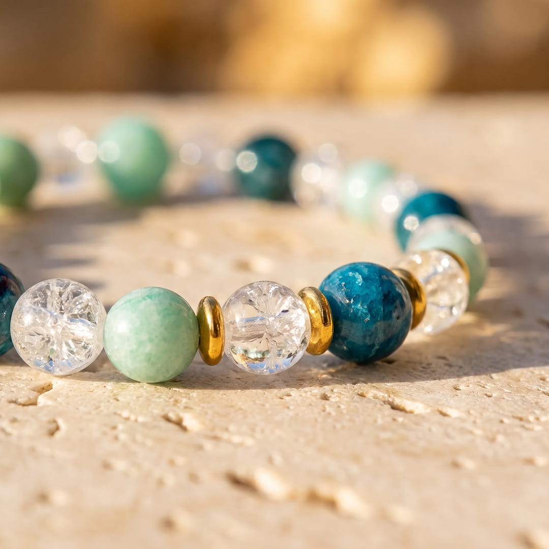 Bracelet featuring a mix of blue and green Amazonite beads - KARMAKIND