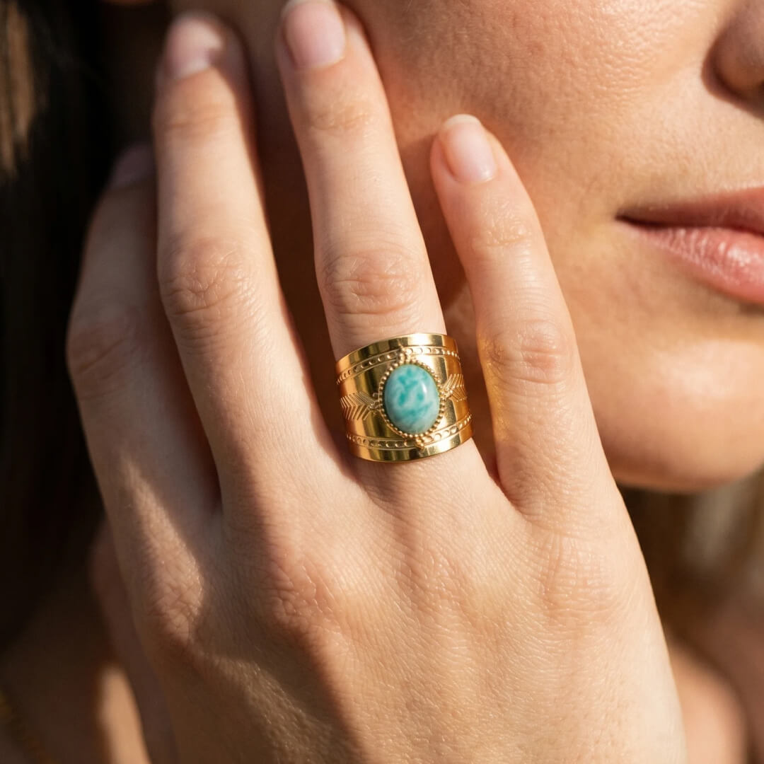 Close-up of the "Light Heart" Amazonite Ring - KARMAKIND