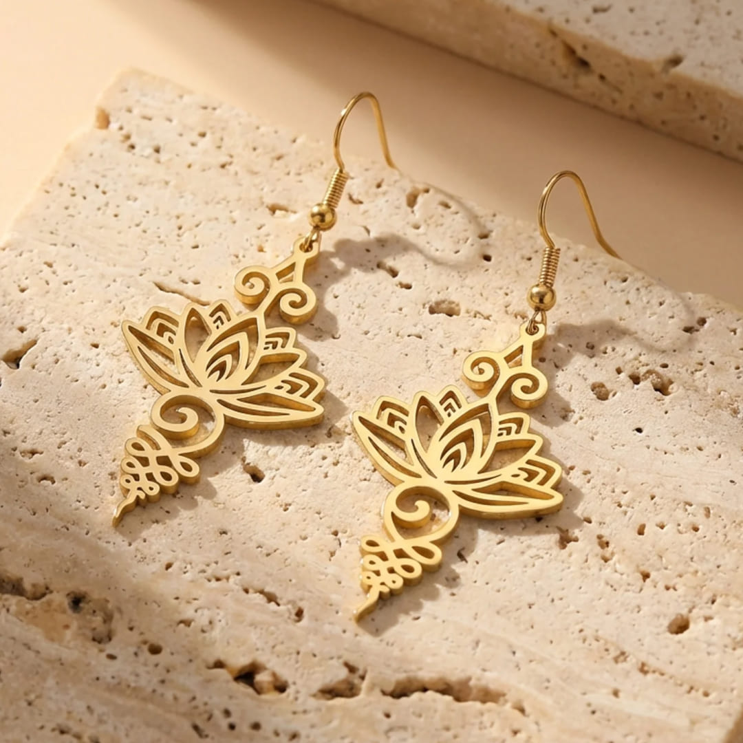Lotus Unalome Earrings symbolizing inner peace - KARMAKIND