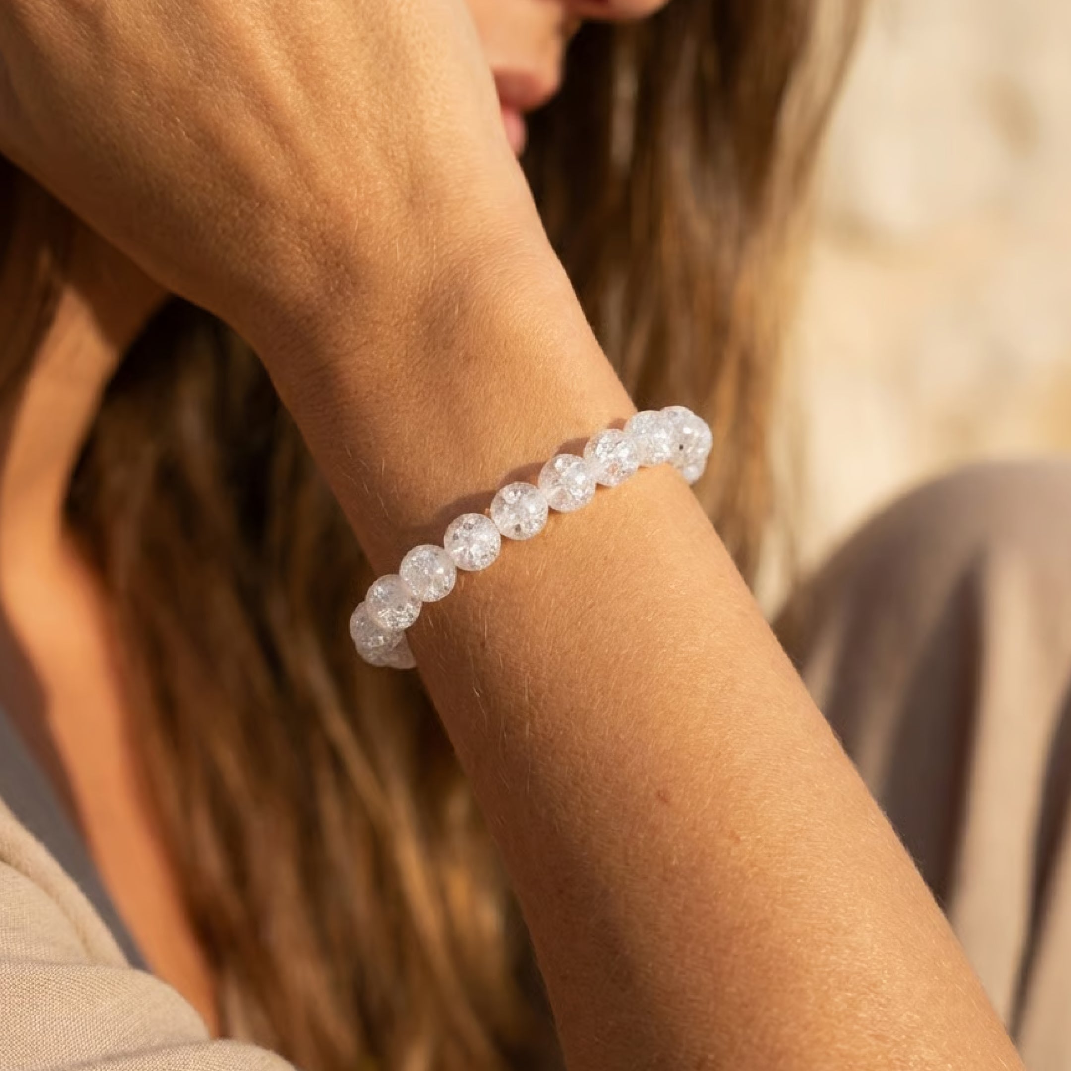Close-up of "Shards of Light" Cracked Rock Crystal Bracelet - KARMAKIND