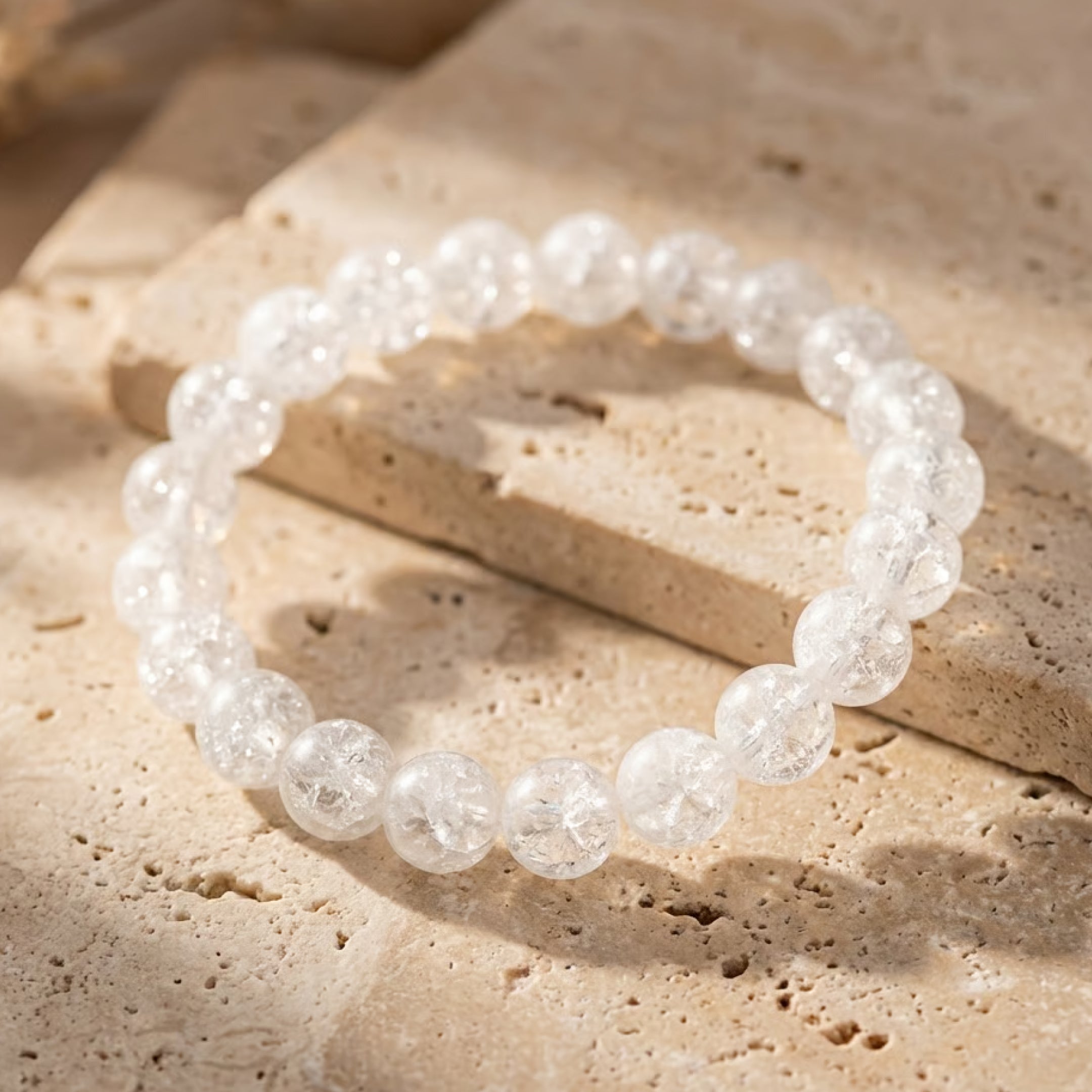Model wearing "Shards of Light" Cracked Rock Crystal Bracelet - KARMAKIND