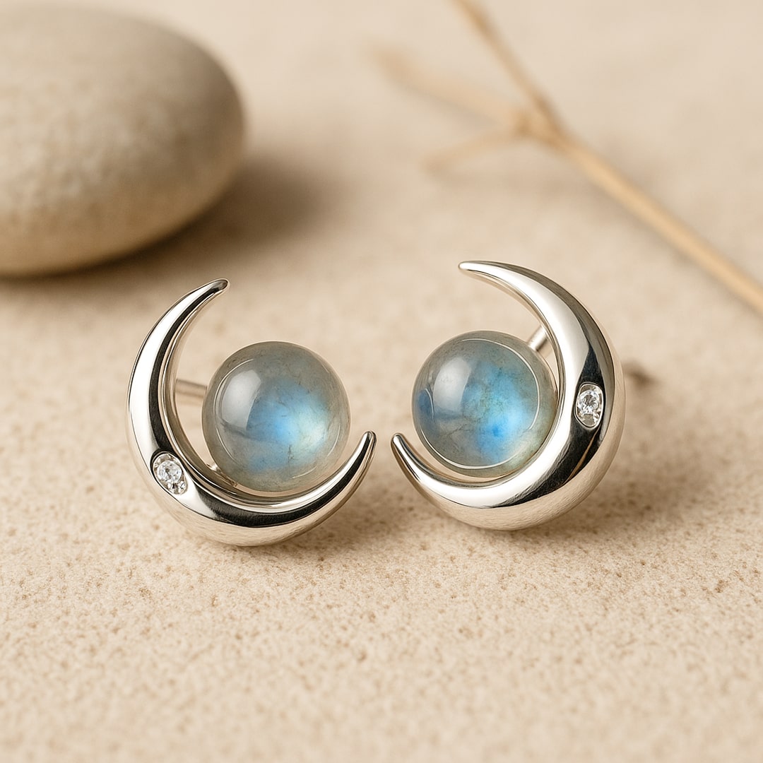 Luna Labradorite and Silver Earrings - KARMAKIND