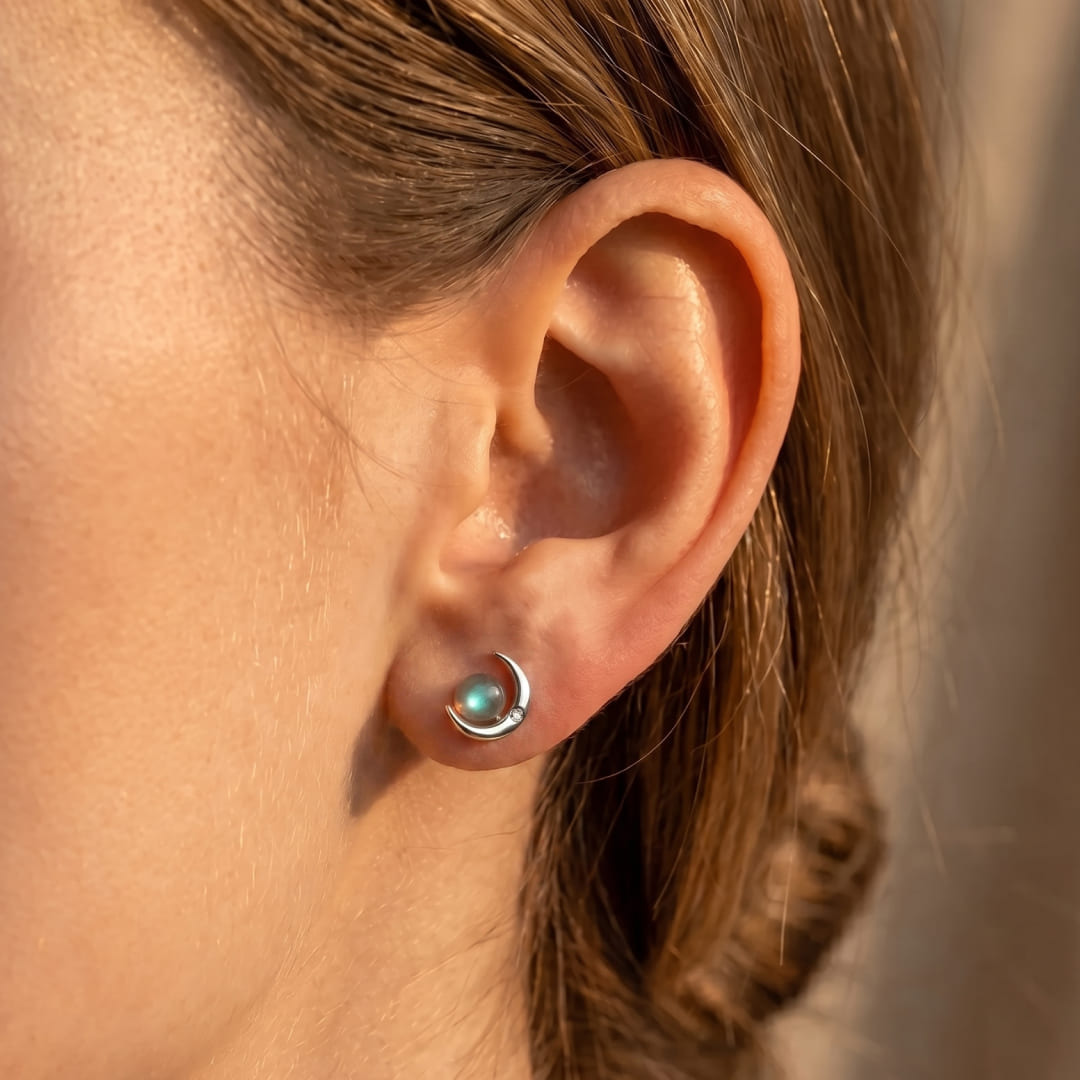 Labradorite Earrings with blue iridescence - KARMAKIND