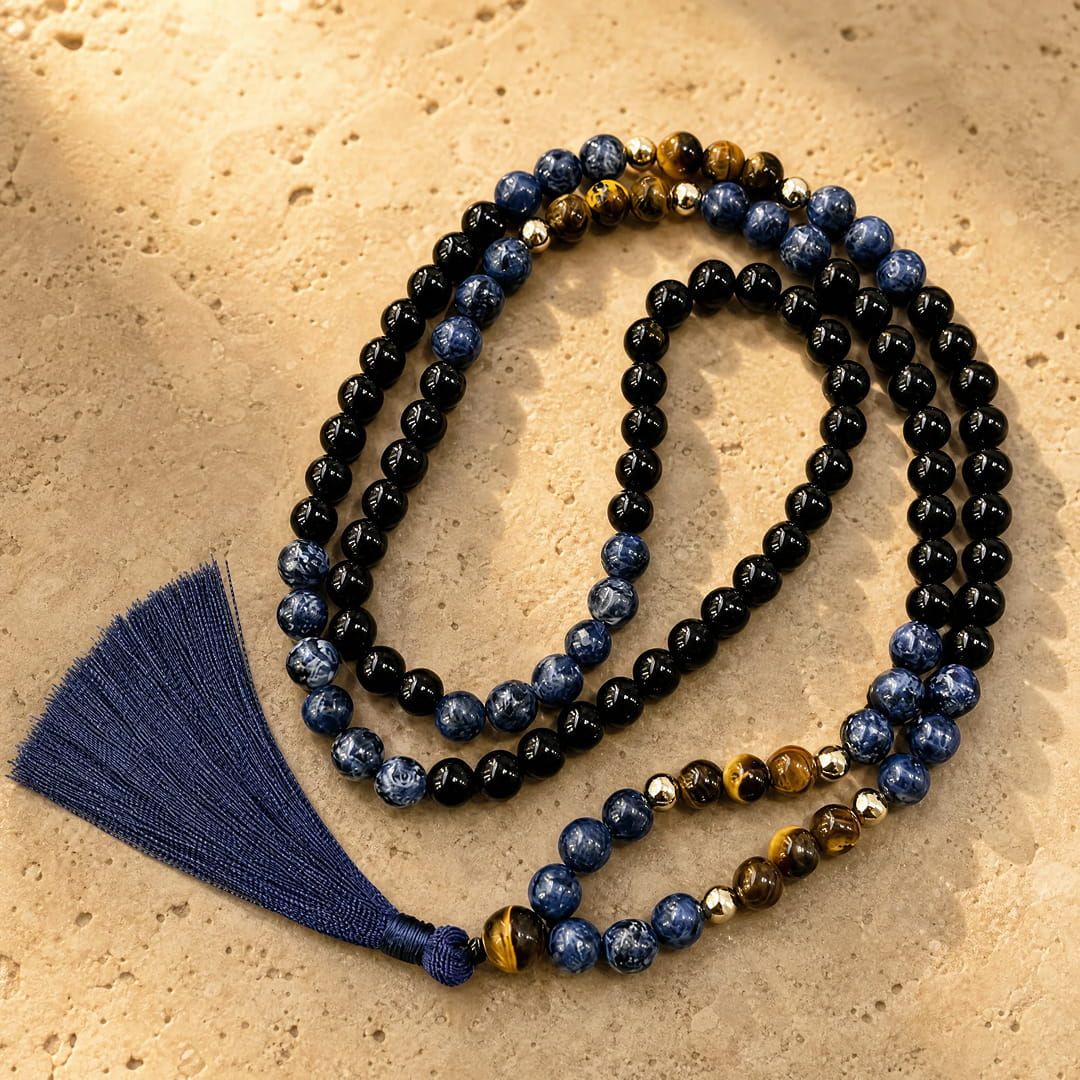 Mala-Kette mit Sodalith, Tigerauge und Onyx - KARMAKIND