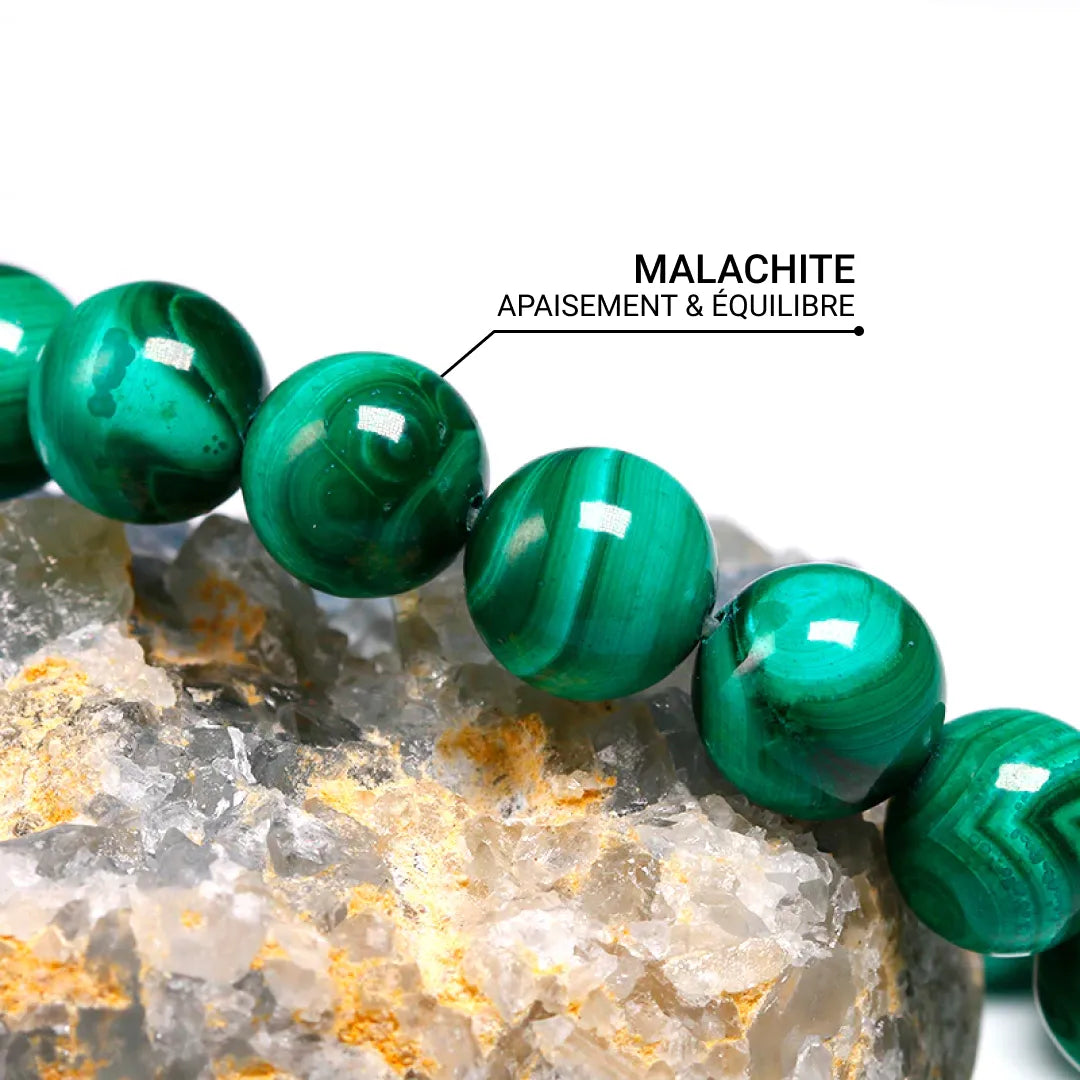 Malachite Renewal Bracelet on a wrist, symbolizing balance - KARMAKIND