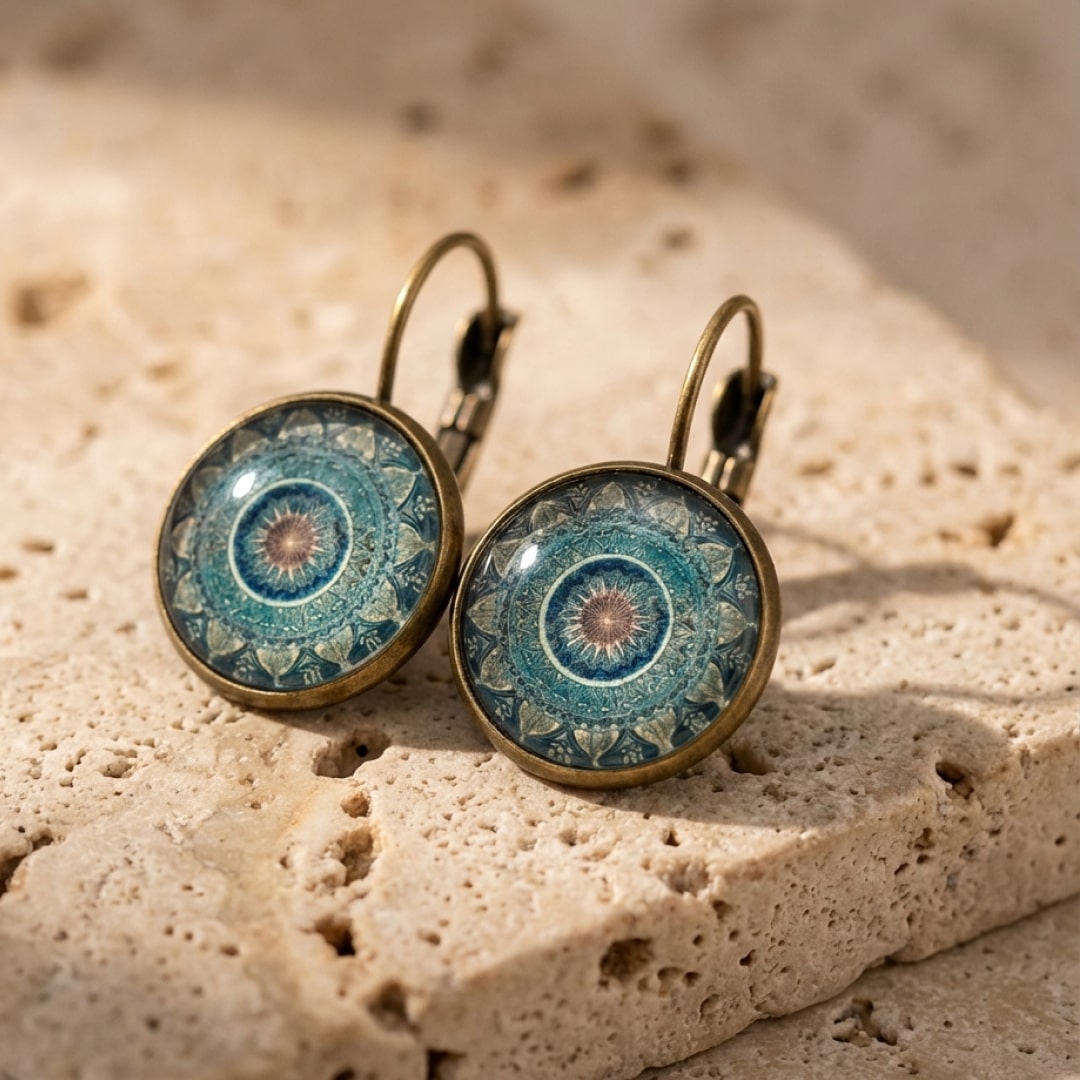 Mandala Earrings in deep blue and turquoise - KARMAKIND