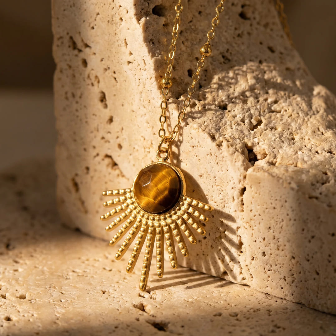 Pendant details showing the sun rays design - KARMAKIND