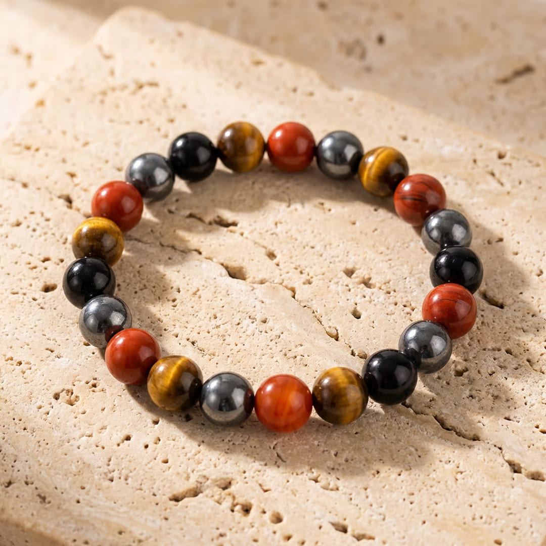Men's Anchoring & Protection Bracelet with Tiger's Eye, Jasper, Hematite, Tourmaline - KARMAKIND