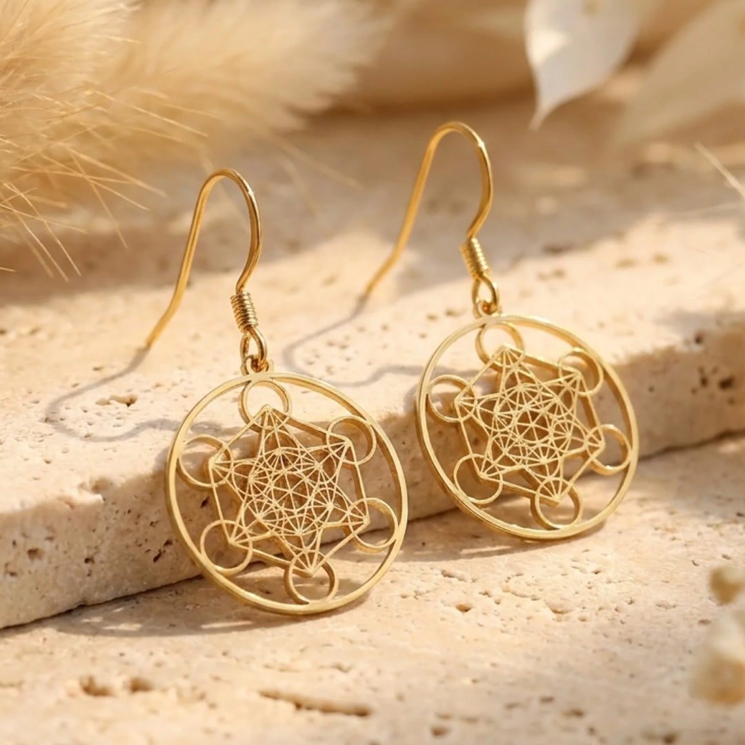 Metatron Earrings Silver Finish - KARMAKIND