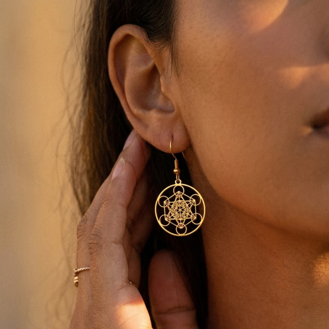 Metatron Earrings Gold Finish - KARMAKIND