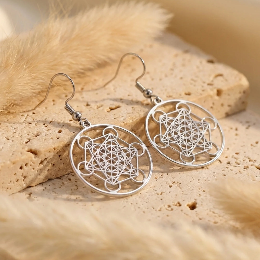 Metatron Earrings Geometric Detail - KARMAKIND