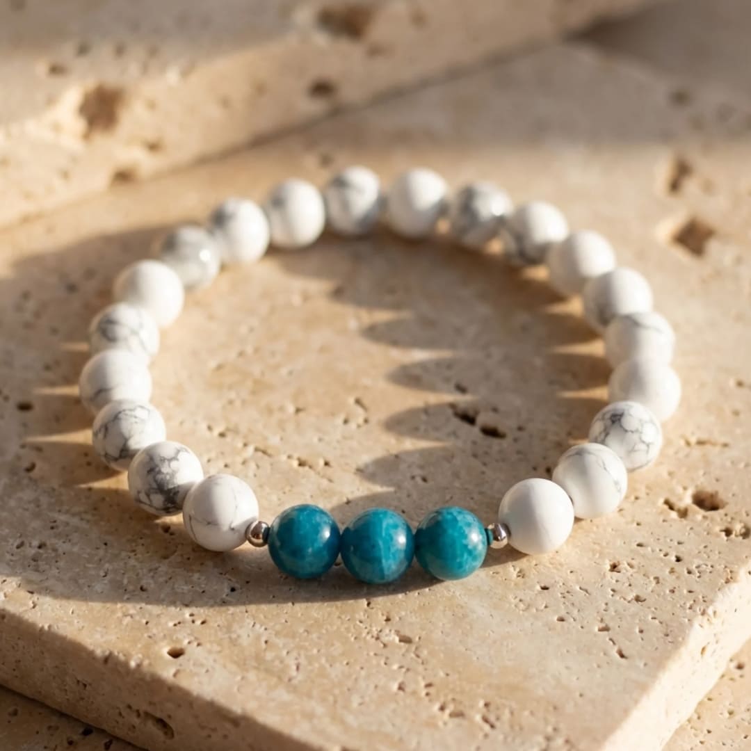 Apatite and Howlite 'Motivation' Bracelet with blue and white beads - KARMAKIND