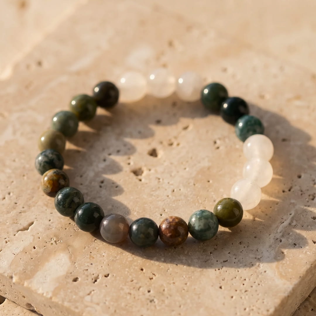 White quartz pendant catching the light - KARMAKIND