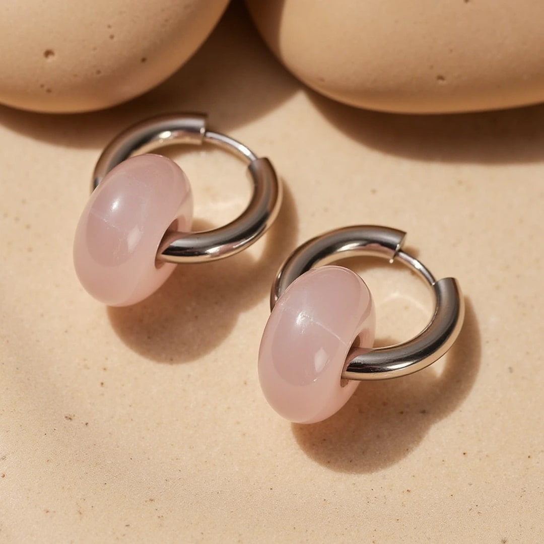 Natural Stone Double Hoop Earrings - KARMAKIND