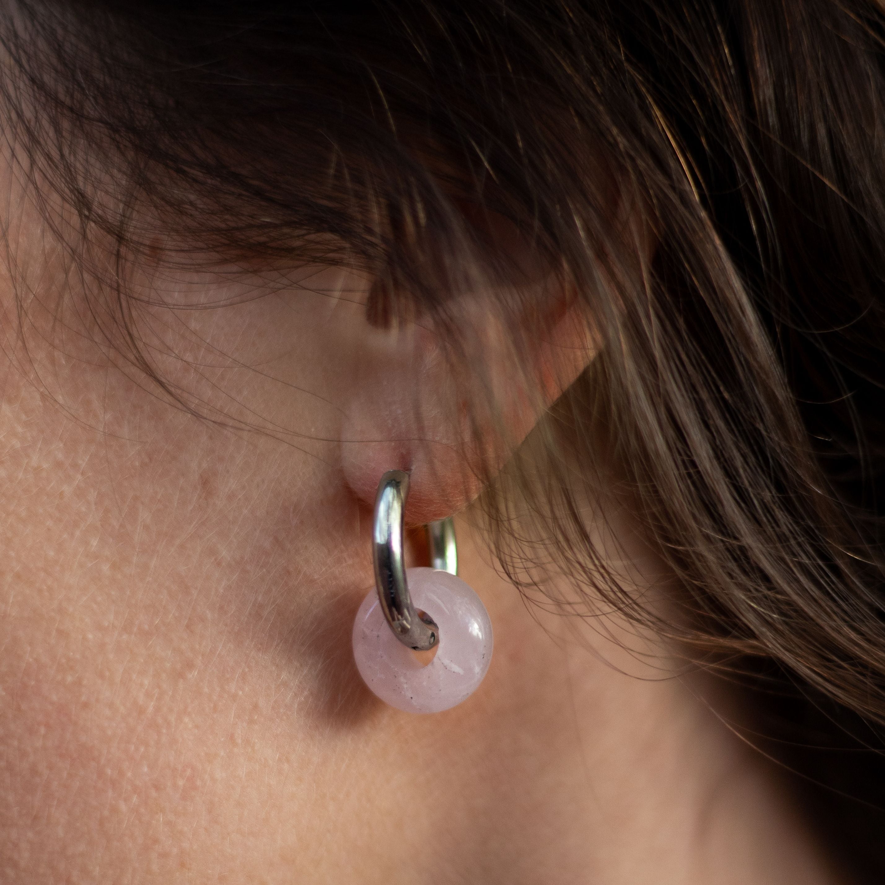 Rose Quartz Double Hoop Earrings - KARMAKIND