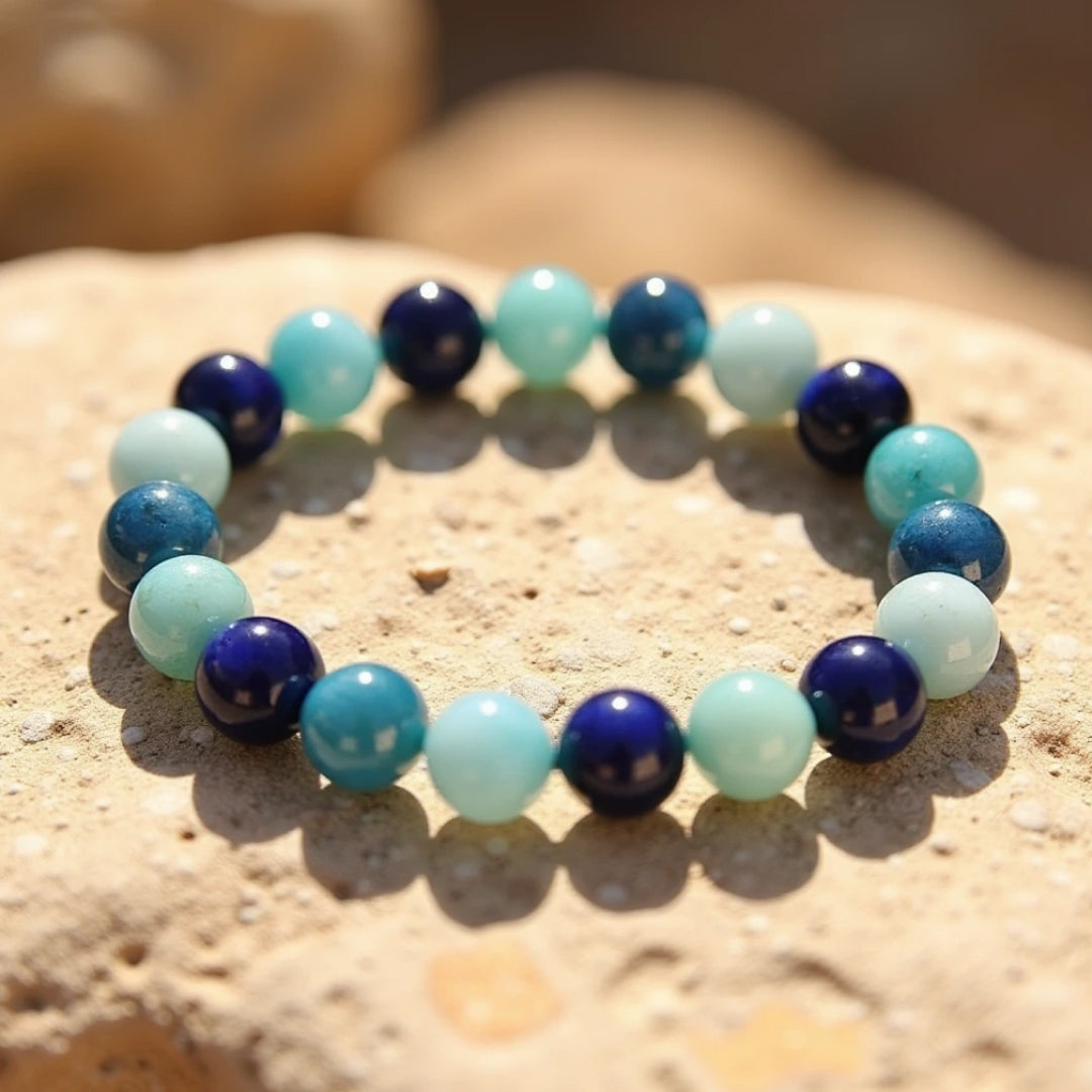 Ocean 'Ocean' Bracelet with Amazonite, Lapis Lazuli, Aquamarine & Apatite stones - KARMAKIND