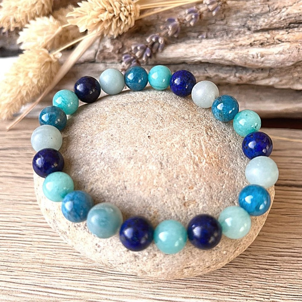 The Ocean Bracelet laid out showcasing the unique stone combination - KARMAKIND