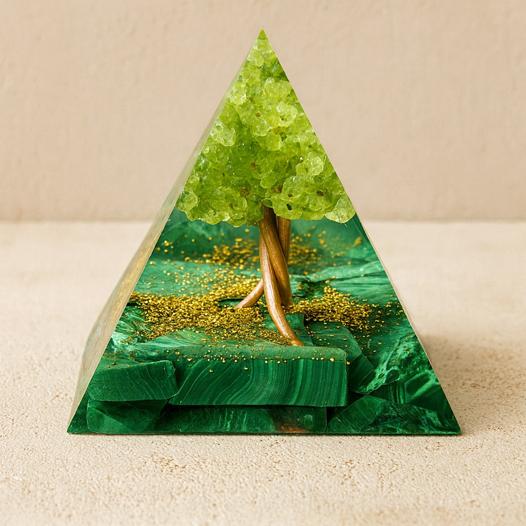 Peridot and Malachite 'Reborn Tree of Life' Orgonite - KARMAKIND